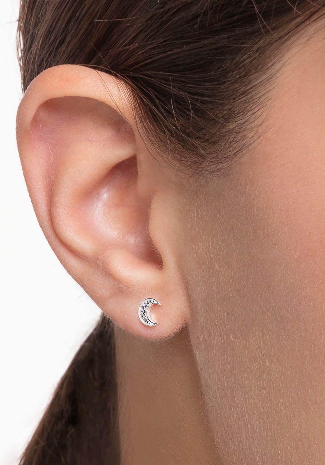THOMAS SABO Single-Ohrstecker Mond pavé gold, Mond pavé silber, mit Zirkonia (synth)