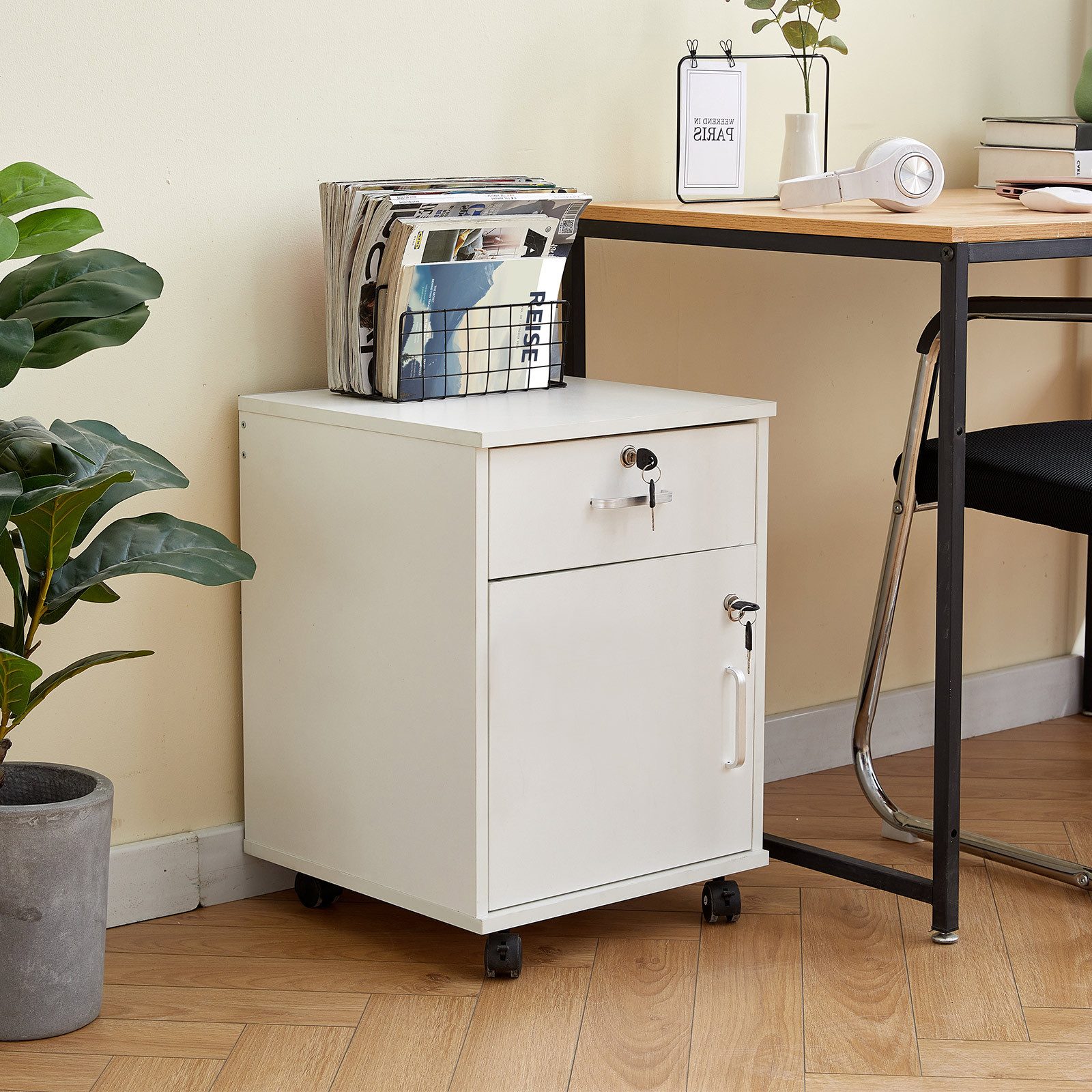 Ofcasa Aktenschrank Rollcontainer mobiler Büroschrank (1er Set) 1 abschließbare Schublade