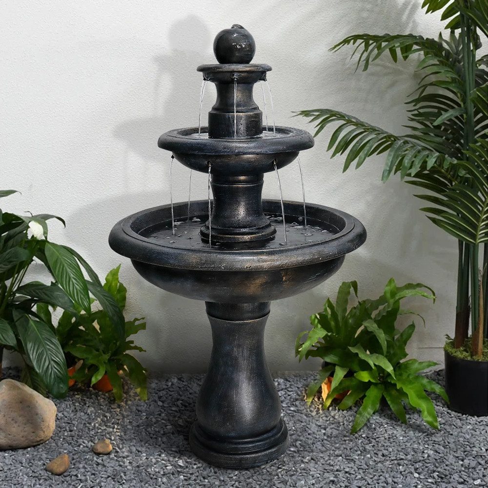OKWISH 69x69x115 cm aus Beton – Steinturm, 69 cm Breite, Wasserbecken BxT: 69x69 cm, (Packung, 1 tlg., Dekorative Wasserspiel für Garten & Terrasse), Mit elektrischer Tauchpumpe ausgestattet, für Außenbereiche
