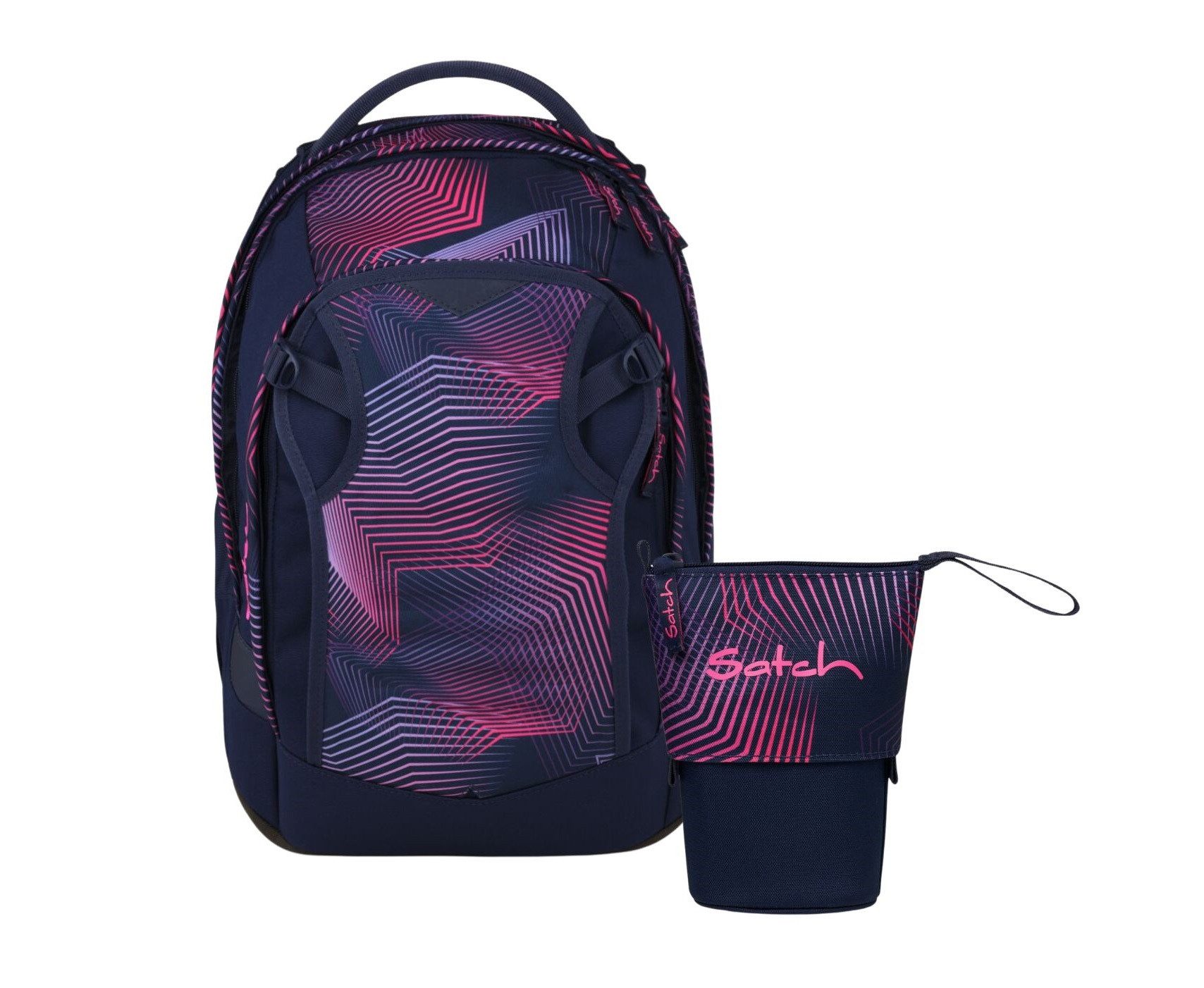 Satch Schulranzen Schulrucksack-Set MATCH PLUS Seismic Pink 2-teilig (2-teilig), Schulranzen, ergonomisch, 30 + 5 Liter, 4 Fächer