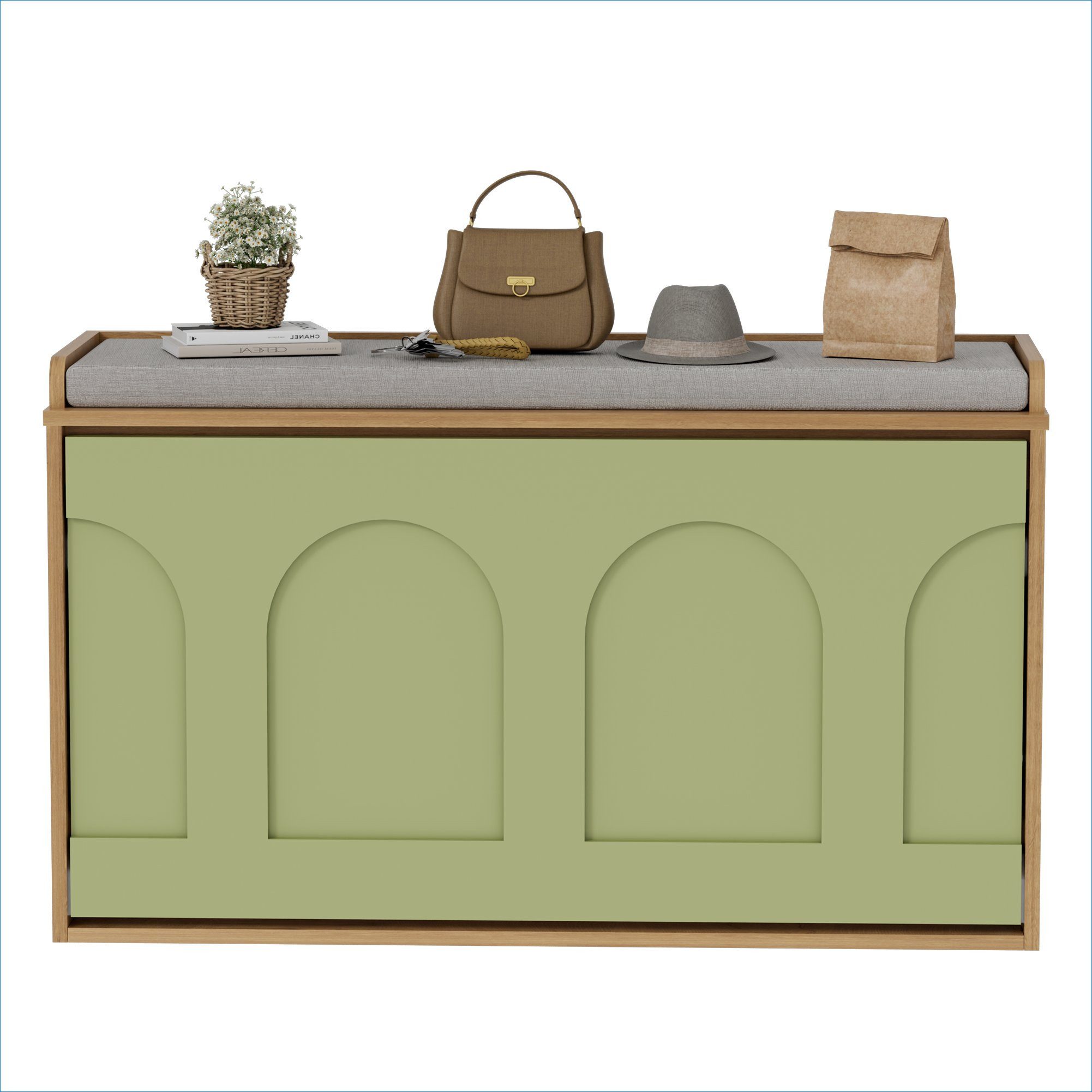 UEV Schuhbank mit Sitzfläche & Stauraum, Sitzbank mit Kissen Schuhregal 80x26x47,5cm (Schuhregal mit Sitzkissen), Schmaler Flurbank mit Stauraum & verstellbarer Trennwand für Flur