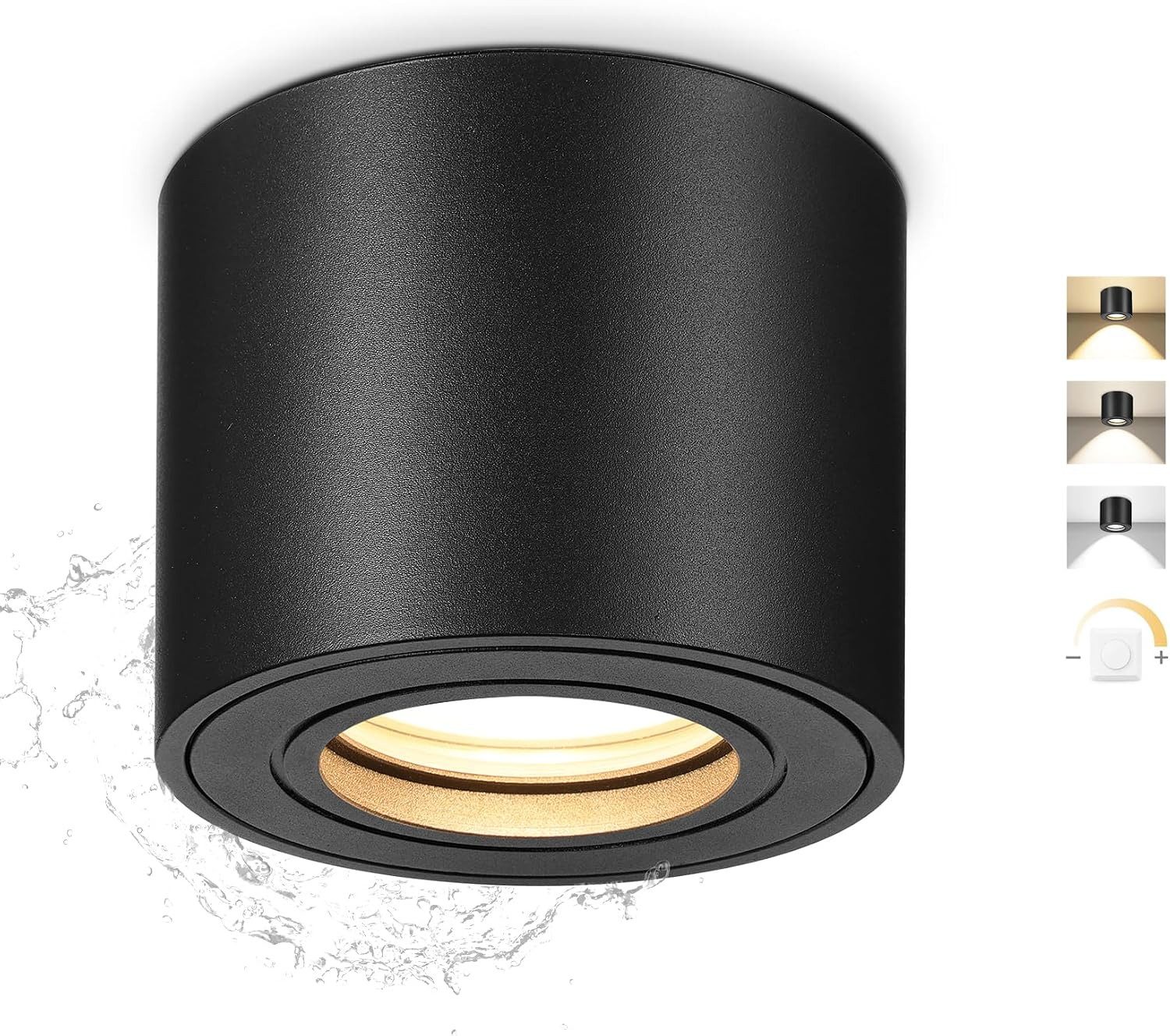 LaCute Aufbauleuchte LED Aufbauspot dimmbar 5W 500lm 3CCT 230V 30° schwenkbar Schwarz Weiß, LED fest integriert, Neutralweiß, Kaltweiß, Warmweiß, Dimmbar, 3CCT, IP44, 500 lm, 5 W, 230 V, 30° schwenkbar