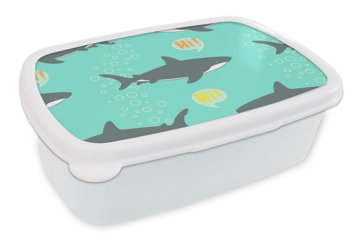 MuchoWow Lunchbox Muster - Wasser - Hai - Jungen - Kind - Kinder, Kunststoff, (2-tlg), Brotbox für Kinder und Erwachsene, Brotdose, für Jungs und Mädchen weiß
