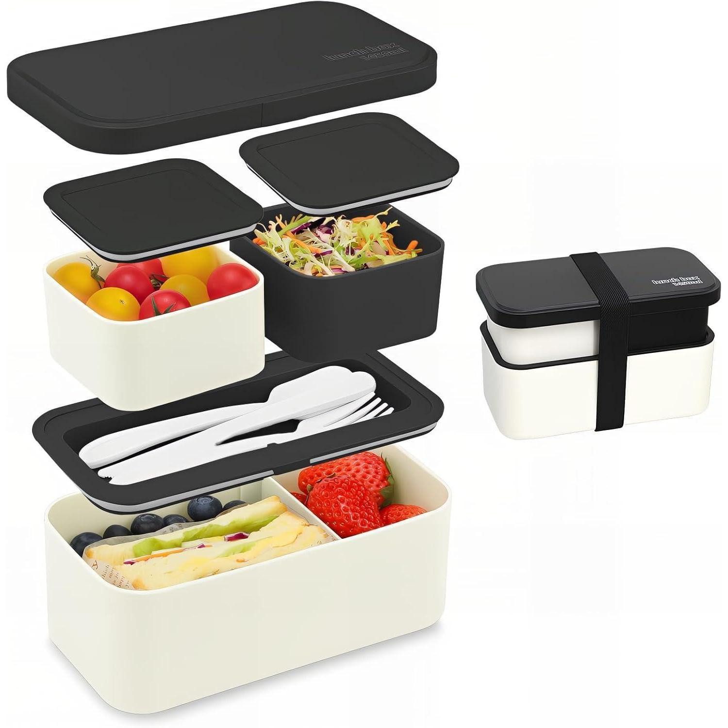 LuxusKollektion Lunchbox Lunchbox 1450ml 2in1 Auslaufsicher BPAfrei Erwachsene 1450ml-schwarz