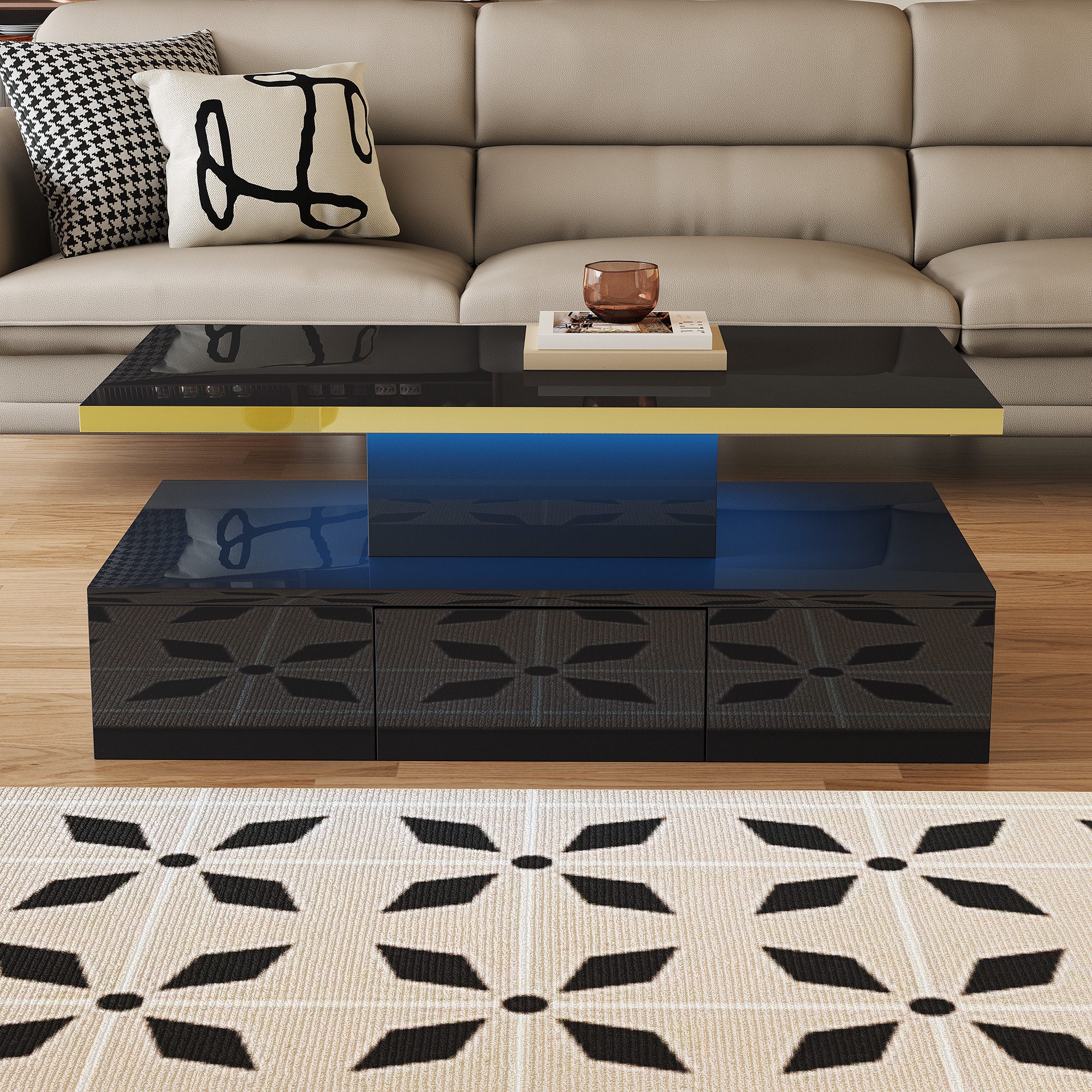 REDOM Couchtisch Eleganter High-Gloss-Couchtisch mit goldener günstig online kaufen