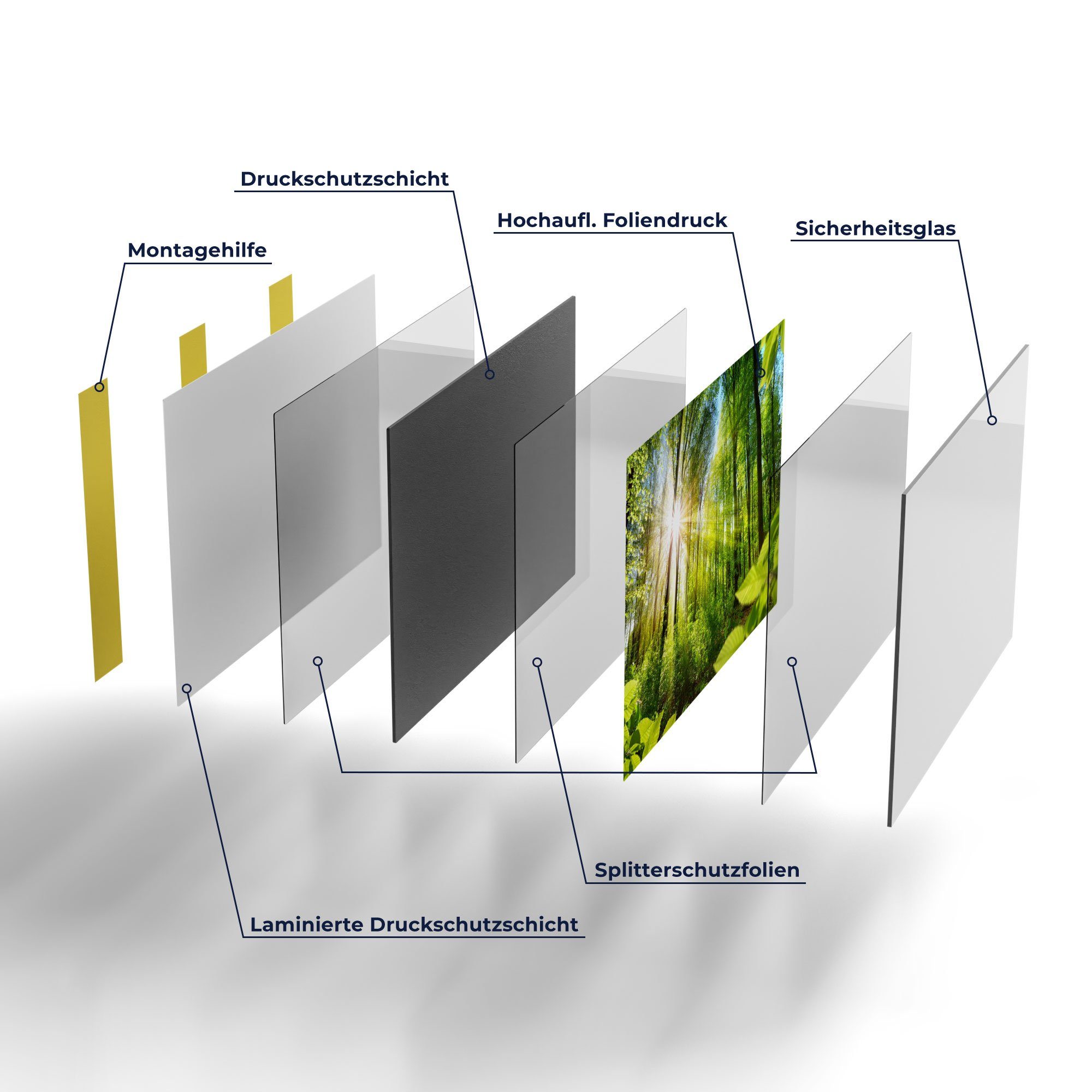 Badrückwand DEQORI Spritzschutz 'Licht durchdringt Küchenrückwand Glas Herdblende Bäume',