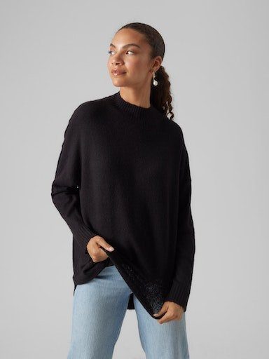 Vero Moda Strickpullover VMPLAZA LS HIGHNECK LONG PULLOVER Black BOO GA