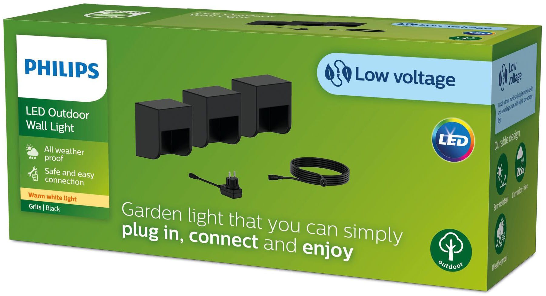 Philips Hue LED Außen-Wandleuchte GardenLink 24V Grits Wand 3er EU NV 24V 27K, LED fest integriert