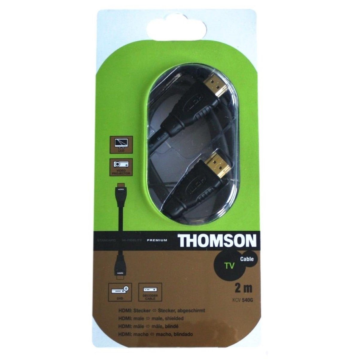 Thomson Premium HDMI-Kabel 2m KCV540G Video-Kabel, HDMI, (200 cm), HD TV 3D Full-HD, vergoldet, doppelt geschirmt