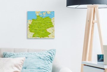 OneMillionCanvasses® Leinwandbild Bunte Deutschlandkarte, (1 St), Leinwand Bilder für Wohnzimmer Schlafzimmer