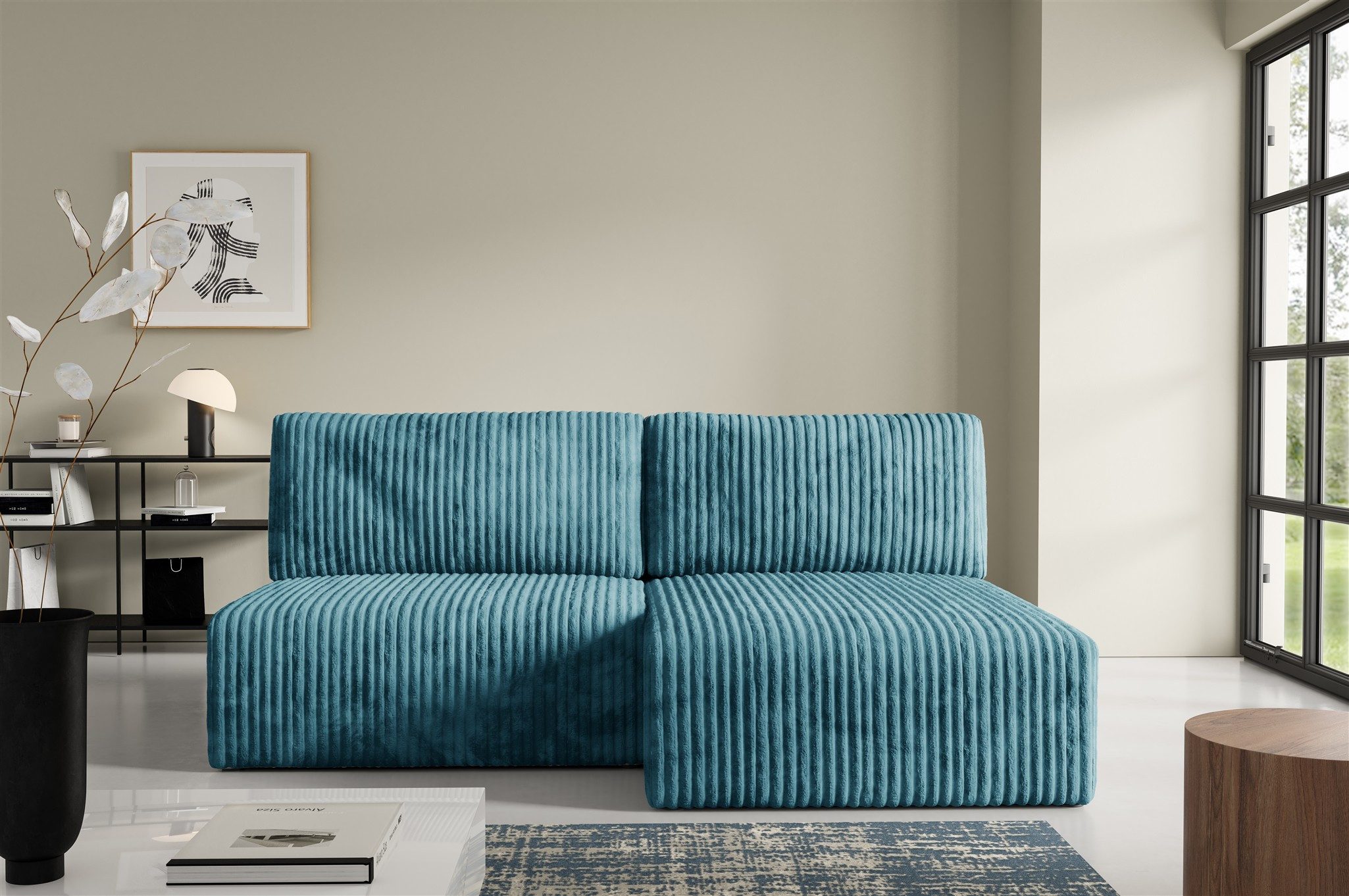 Fun Möbel Ecksofa Sofa FUN ALEGRIA XS mit Schlaffunktion in Velourstoff Tilia, mit Schlaffunktion und Bettkasten, Ottomane Links oder Rechts