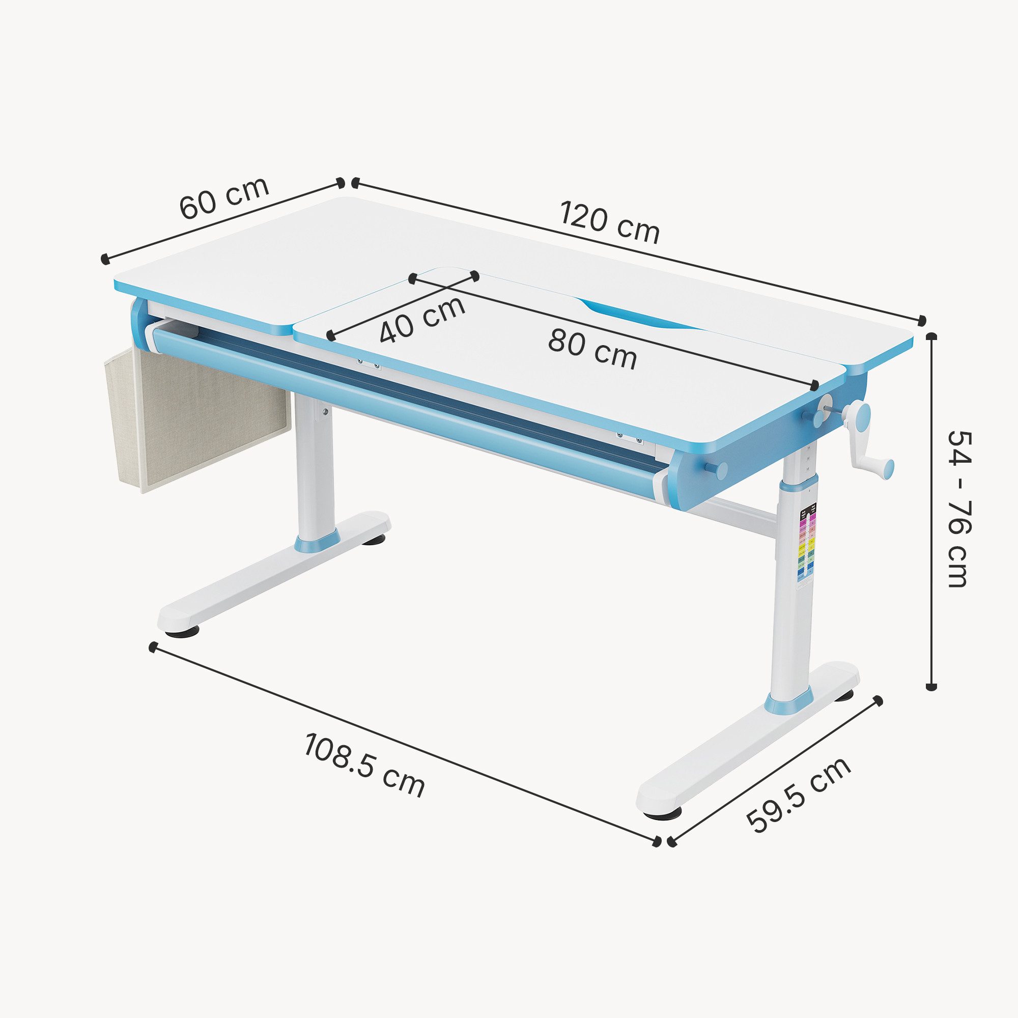en.casa Kinderschreibtisch, höhenverstellbar »Kuosa« mit Schublade 120x60 cm Blau