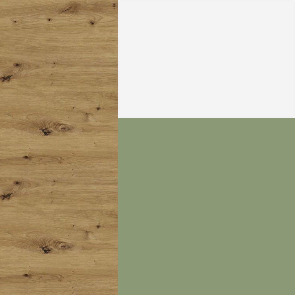 Feldmann-Wohnen Küchenzeile Bari, (16-teilig, inklusive Abschlussrahmen, Blum Metabox Schubladensystem), 202x347cm, L-Form, Eiche Artisan / blassgrün - signalweiß