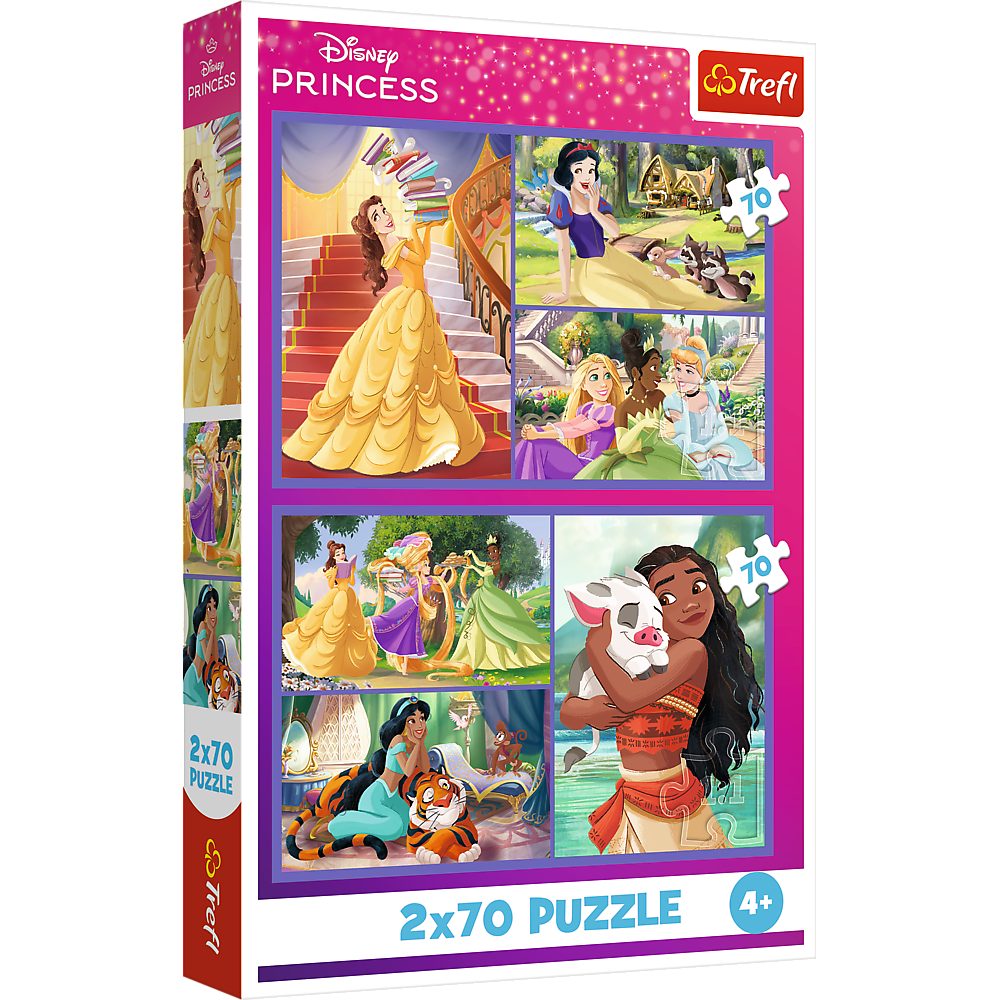 Trefl Puzzle Kinderpuzzle Legespiel Prinzessinnenmotiv, 70 Puzzleteile, 2 Puzzles à 70 Teile, Bildformat 275 x 180 mm