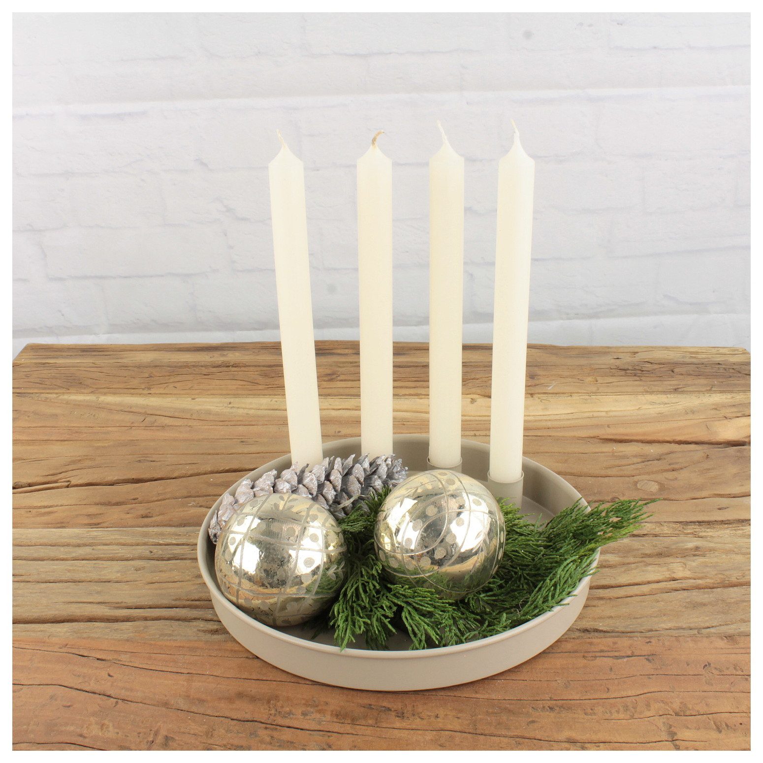 Macosa Home Adventskranz Kerzenteller rund Taupe Metall 25 cm modern Kerzen günstig online kaufen