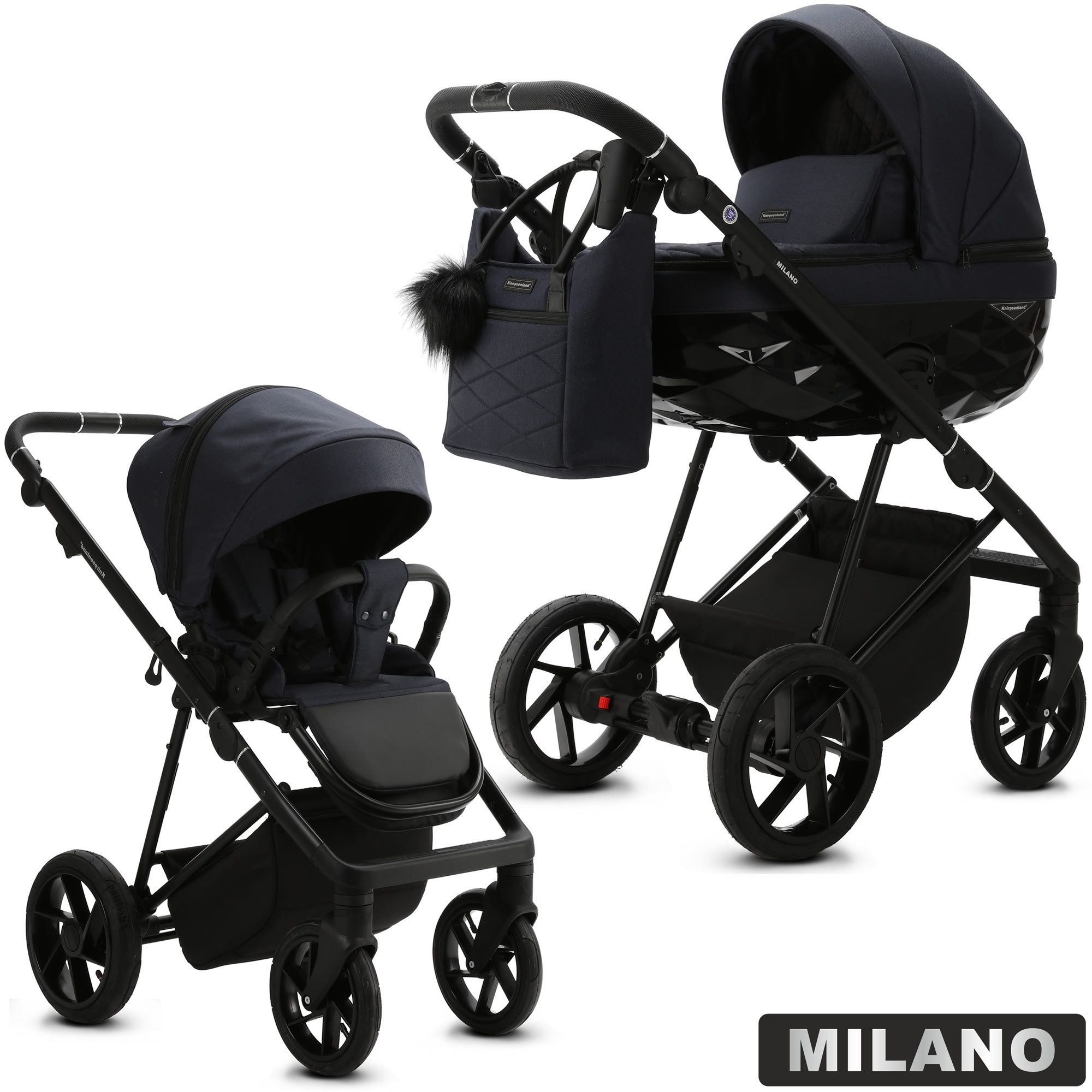 Kombi-Kinderwagen Milano 2in1 Luxus 3D Wanne, Sportsitz, Wickeltasche, viel Zubehör