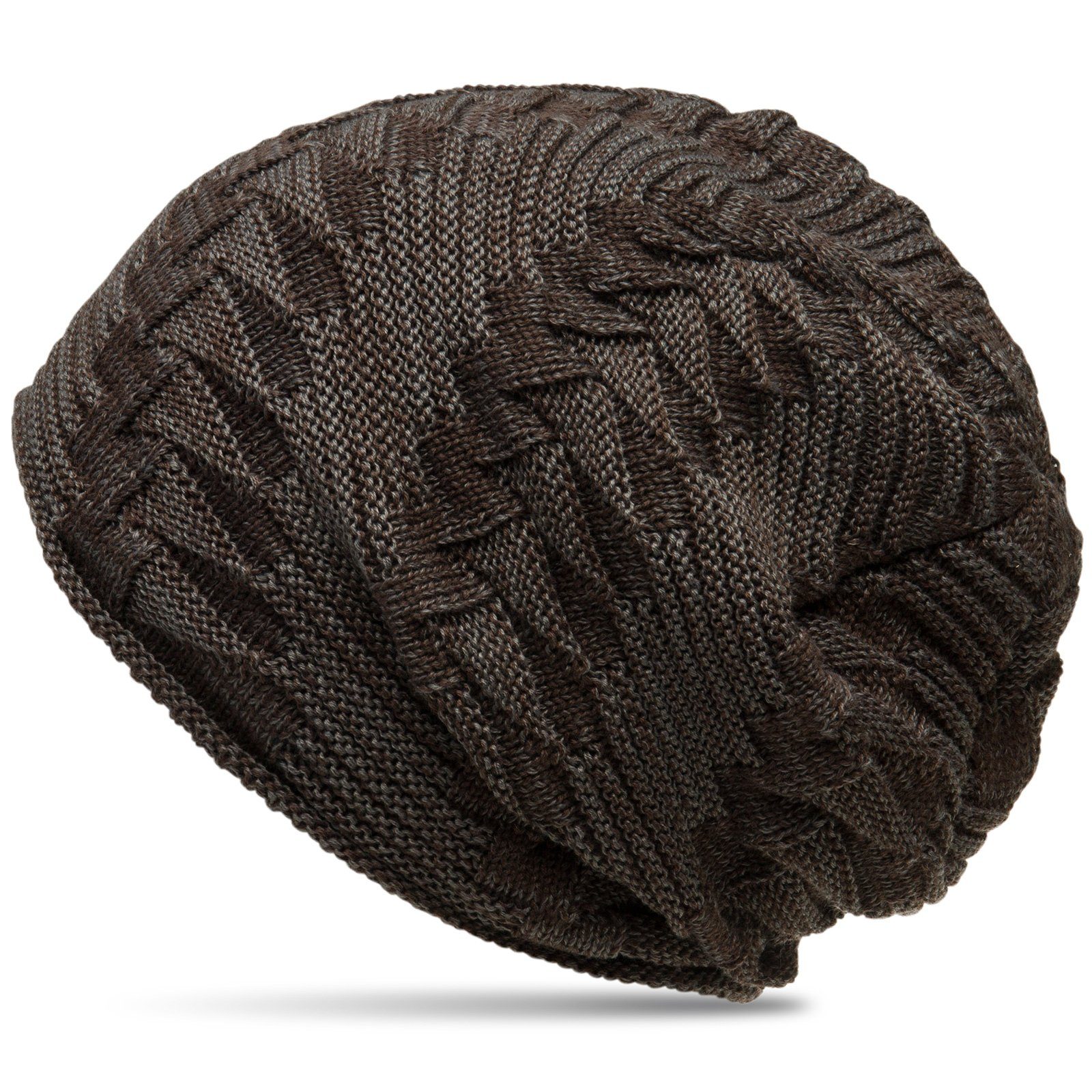 Caspar Beanie MU154 gefütterte Feinstrick Mütze mit stylischem Flecht Muster braun / grau