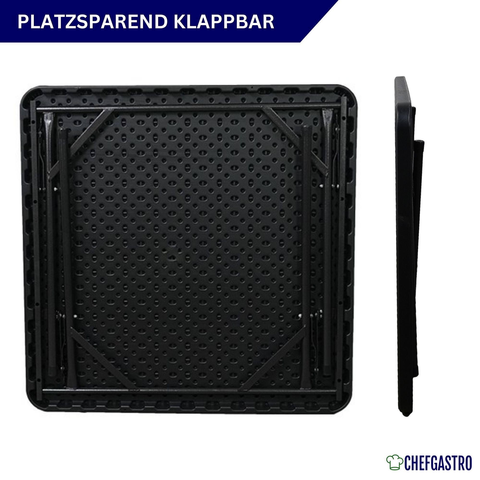 PROREGAL® Gartentisch Balkontisch klappbar 86x86cm 4 Personen Schwarz wetterfest, Hochwertiger Gartentisch Outdoortisch für Garten Terrasse oder Balkon