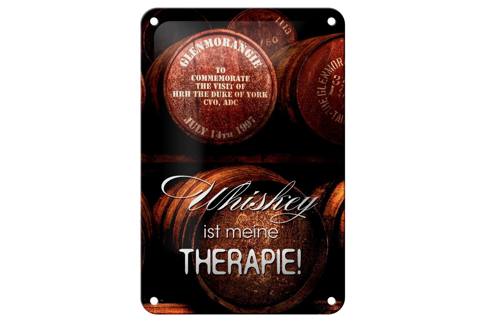 Femer GmbH Metallschild Spruch 12x18cm Whiskey ist meine Therapie, (1 St), gewölbte Oberfläche, abgerundete Ecken, umgeschlagene Kanten