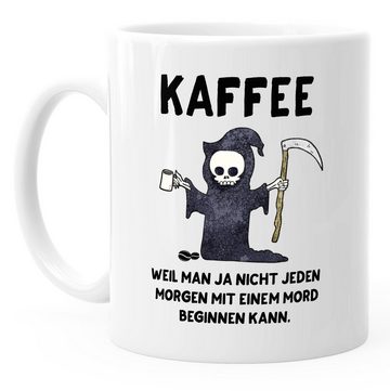 MoonWorks Tasse Kaffeetasse Kaffee weil man ja nicht jeden Morgen mit einem Mord anfangen kann Spruch MoonWorks®, Keramik