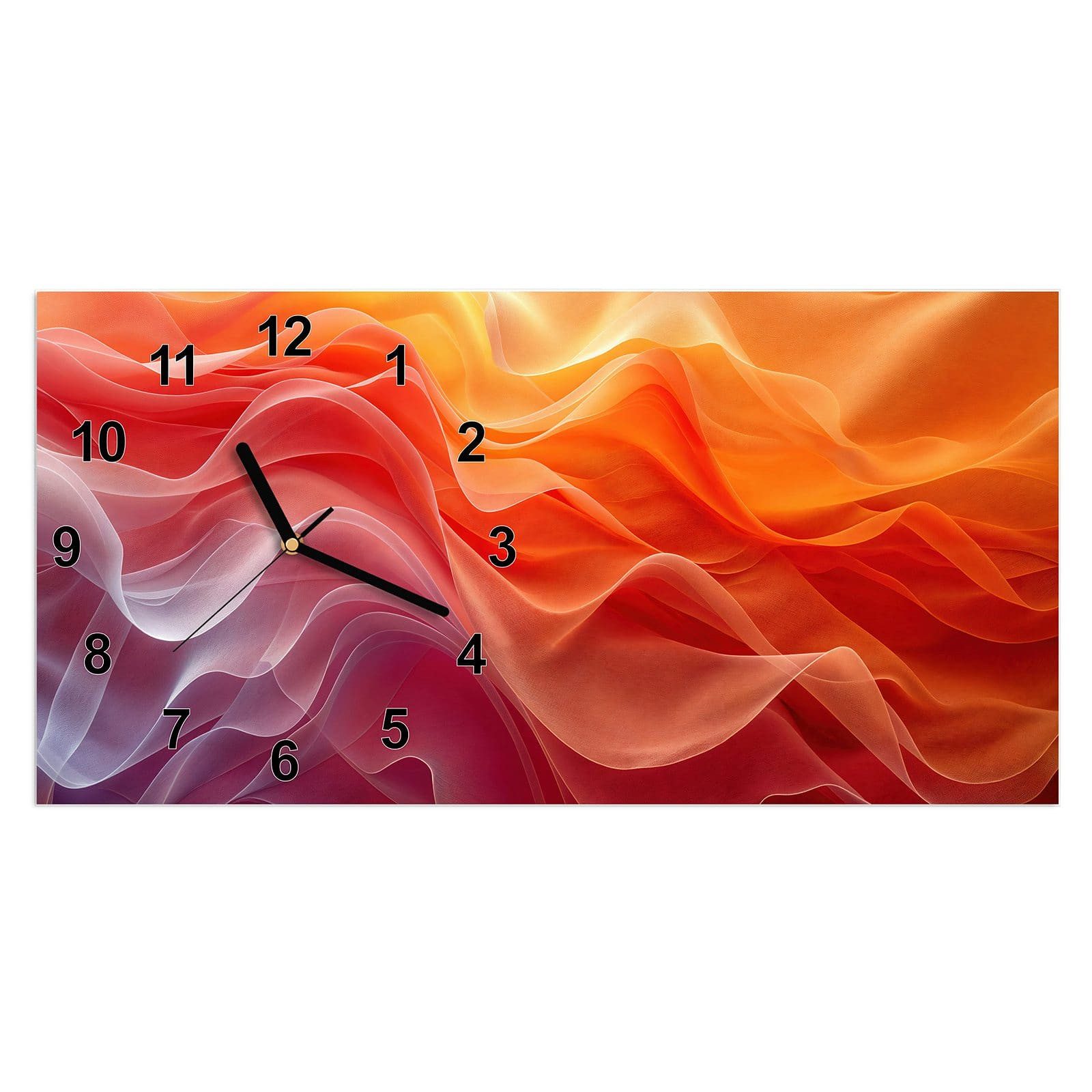 Wanduhr Glasuhr Wandkunst Größe 60 x 30 cm mit Motiv Farbwirbel