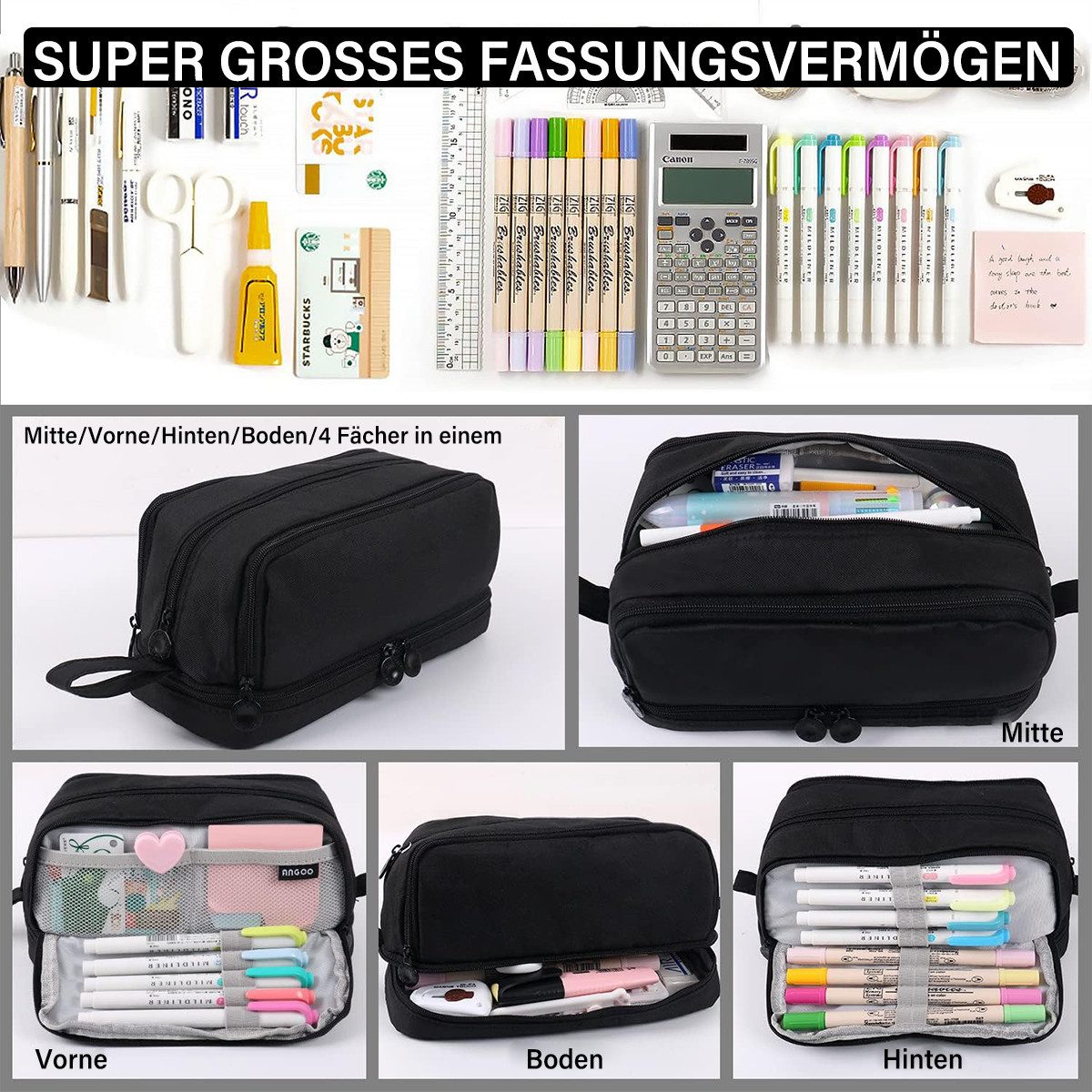 MOPUEA Federmäppchen Federmäppchen mit großem Fassungsvermögen, Reißverschluss und Griff, (Federmäppchen, Großes Federmäppchen mit mehreren Reißverschlussfächer – Bild 2 von 5
