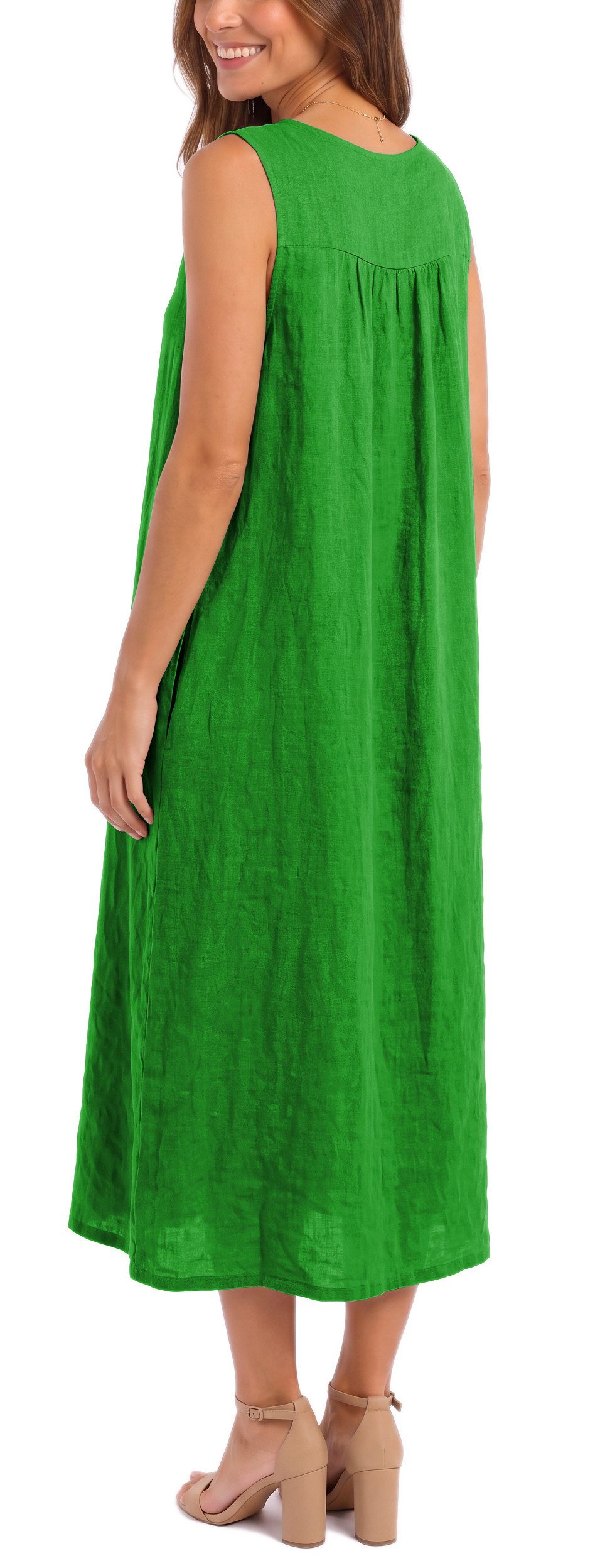 dy_mode Sommerkleid Damen Leinenkleid Luftiges Maxi Sommerkleid Strandkleid Damenkleid in Unifarbe, V-Ausschnitt, mit seitlichen Eingriffstaschen