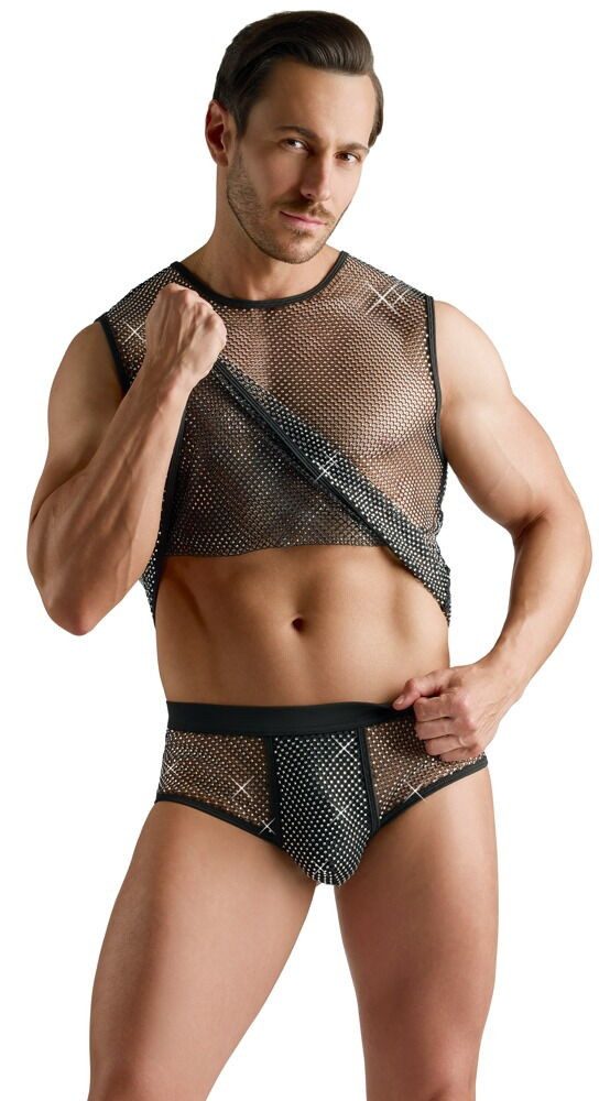 Svenjoyment Boxershorts Pants mit funkelnden Glitzersteinchen - schwarz, silber (1-St) Netz-Einsätze vorne