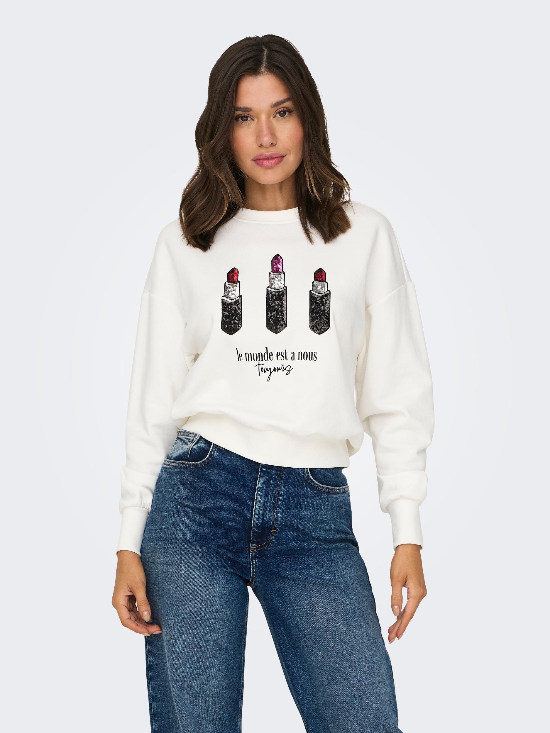 Cloud Dancer ONLY LIPSTICK BOX O-NECK ONLKINJA L/S Print:Monde Sweater SWT