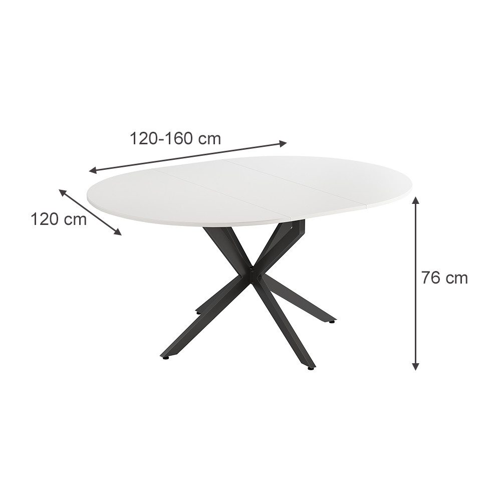 Vicco Esstisch Loyd, Weiß/Schwarz, 120 x 120 cm ausziehbar günstig online kaufen