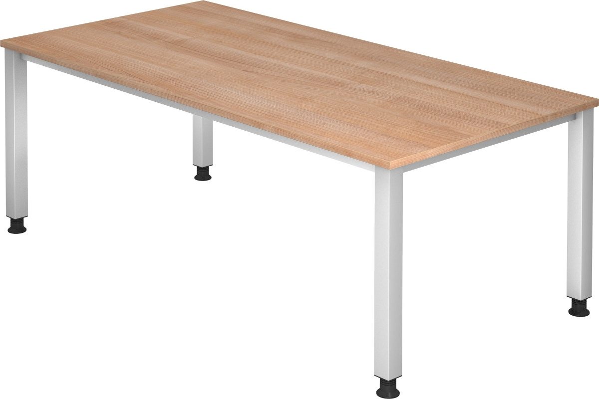 Schreibtisch Schreibtisch 4-Fuß eckig 200x100cm Nussbaum/Silber