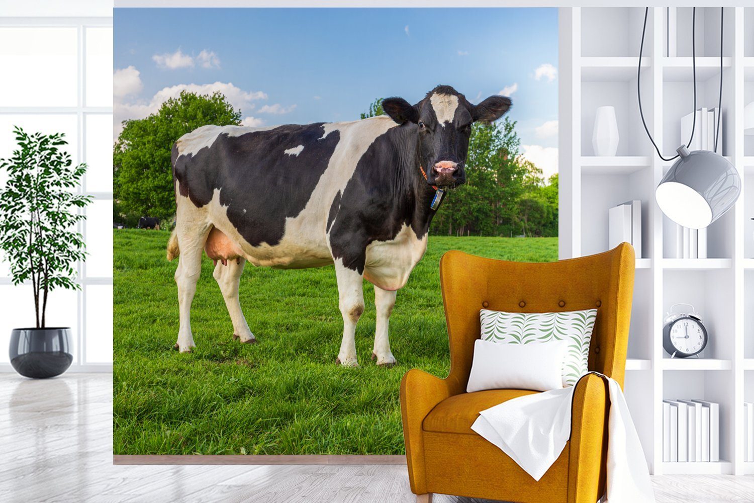 MuchoWow Fototapete - Tapete Schlafzimmer, für Kuh bedruckt, Tiere, Wandtapete St), - Matt, (5 Vinyl Wohnzimmer oder Gras