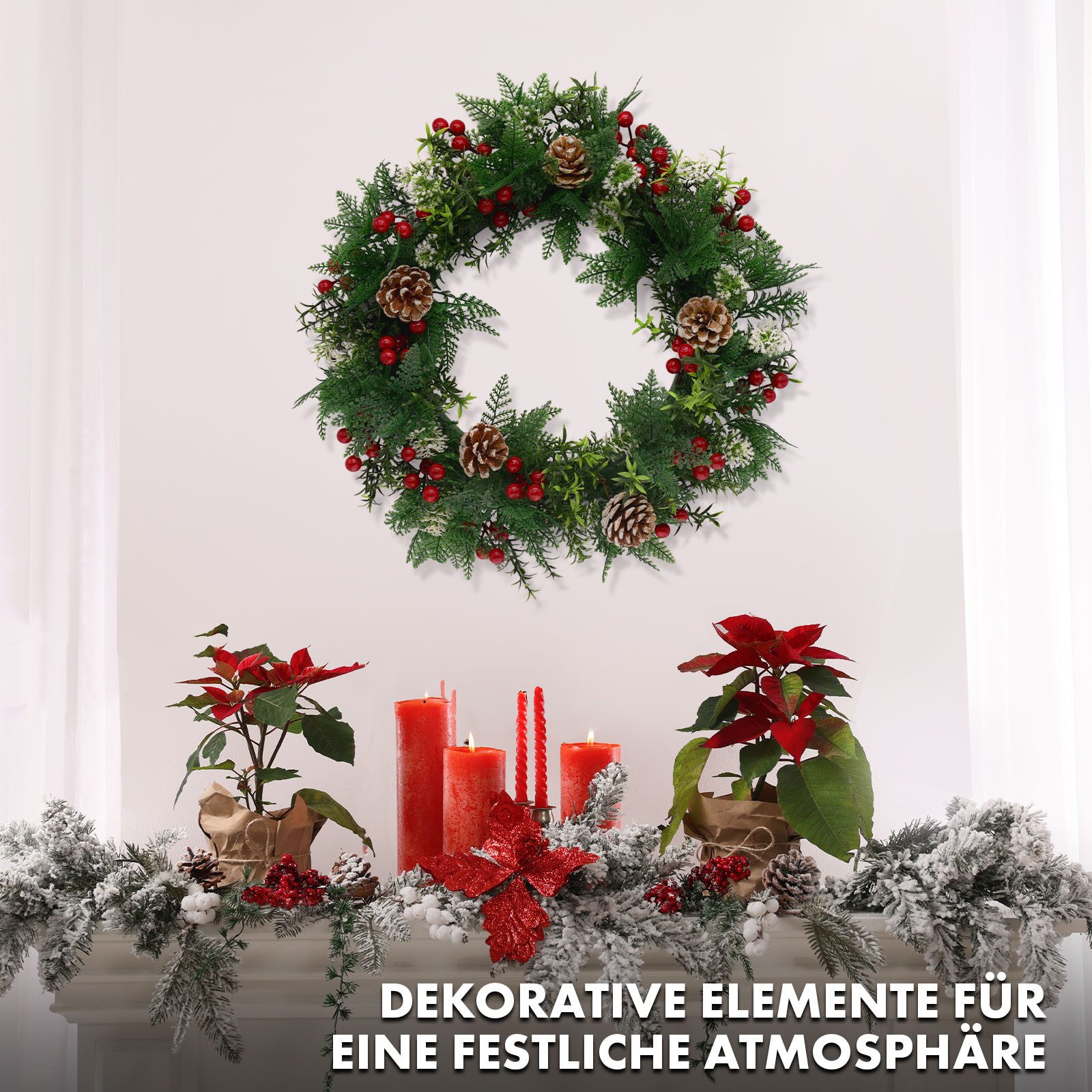Karat Dekokranz Weihnachtskranz Pinecone, Wetterbeständig und wiederverwendbar, Dekorativer Kranz für Tür und Wand