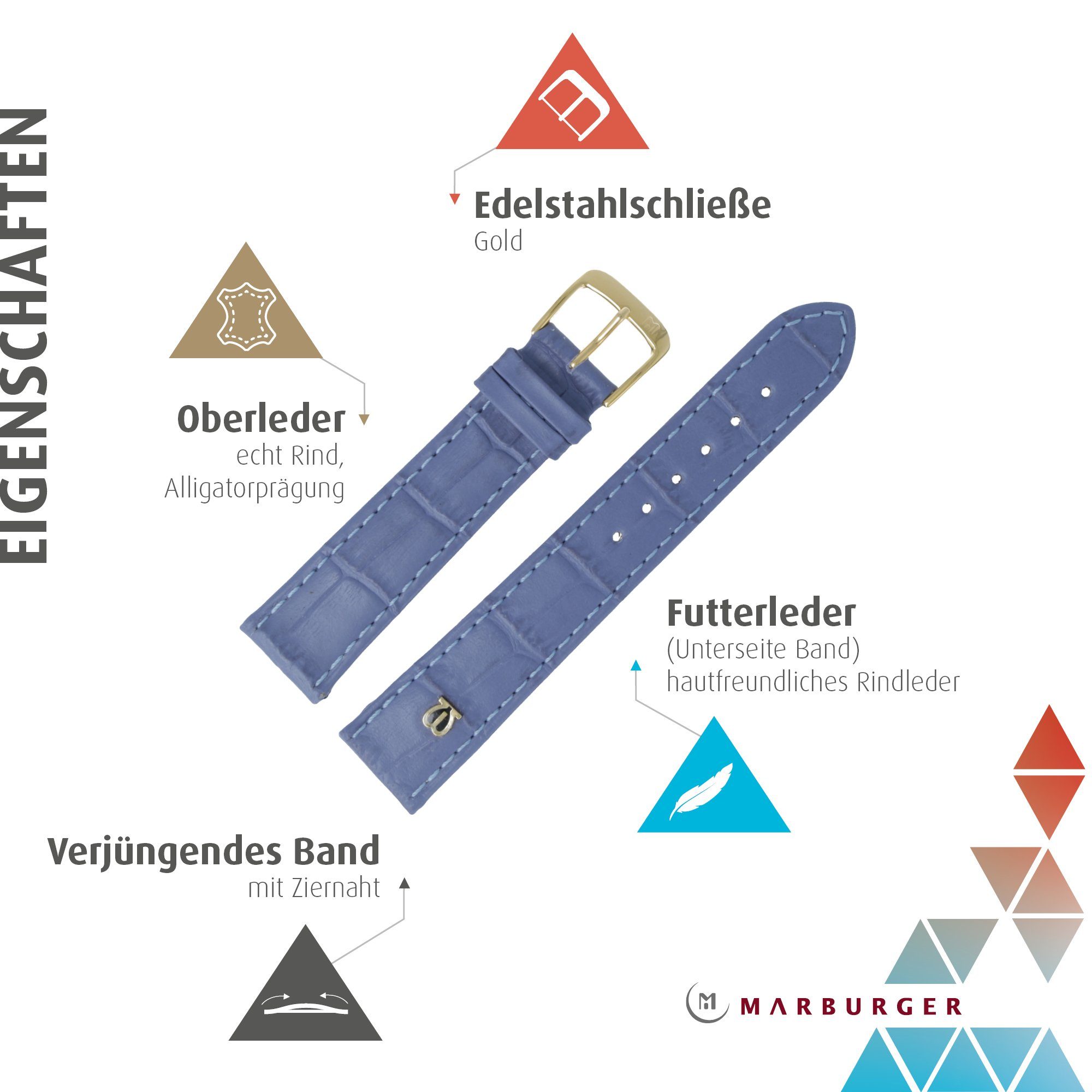 MARBURGER Uhrenarmband 14mm Leder Alligator Prägung