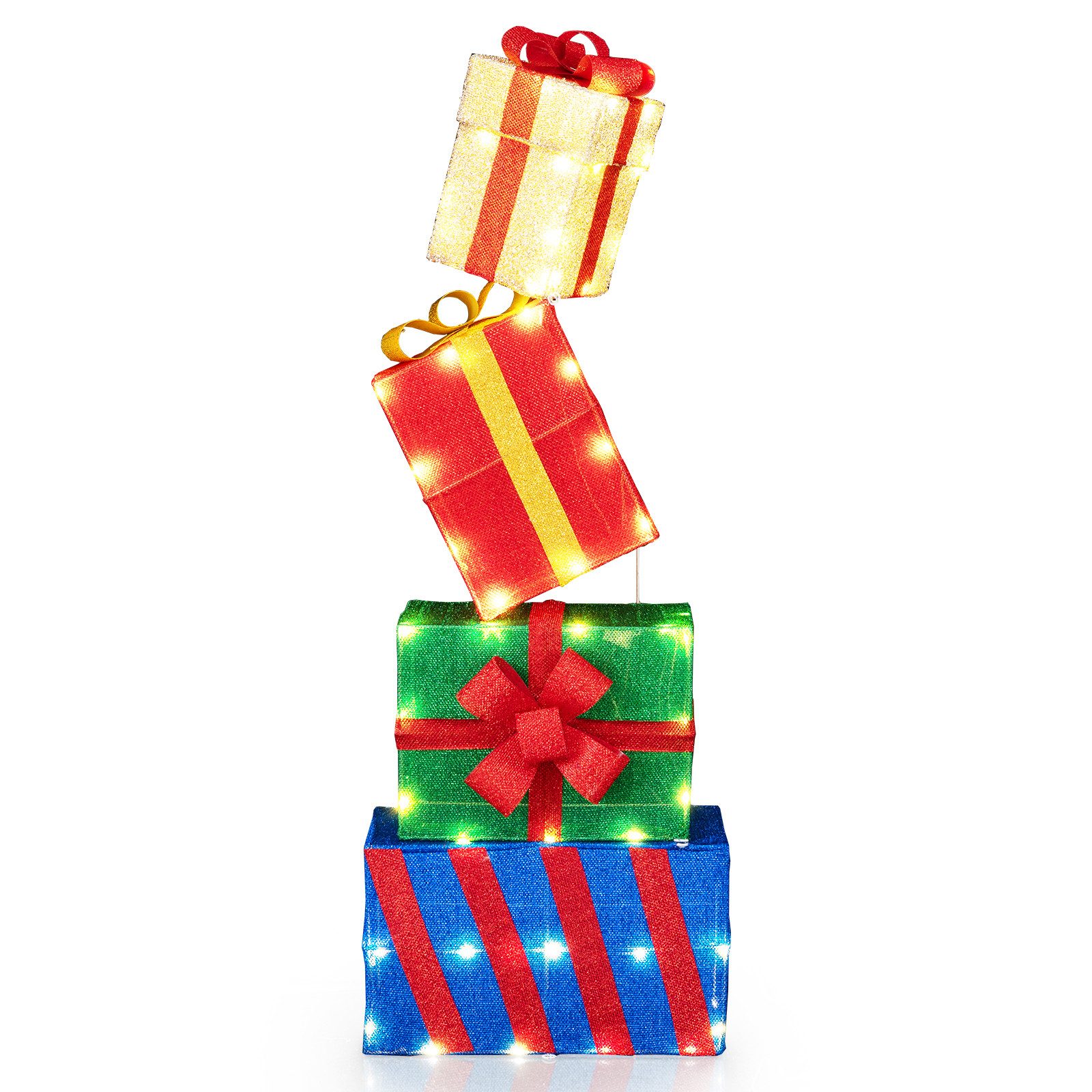 COSTWAY Weihnachtsfigur, LED Geschenkbox, Weihnachtsdeko, Dekoboxen