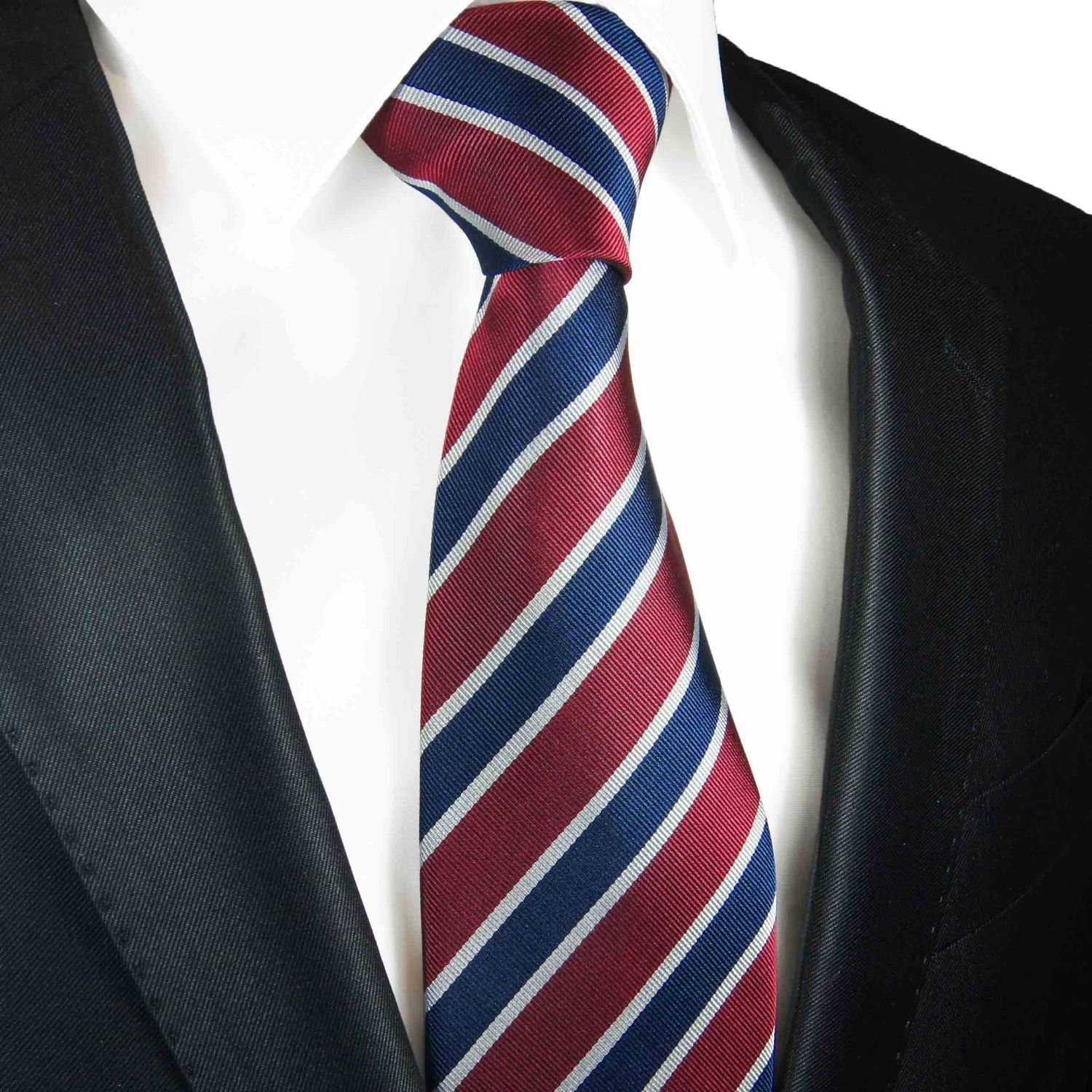 rot mit Herren Seidenkrawatte 2-St., Breit Tuch Einstecktuch) blau Krawatte modern Krawatte Malone mit Seide 648 Paul gestreift (8cm), 100% (Set,