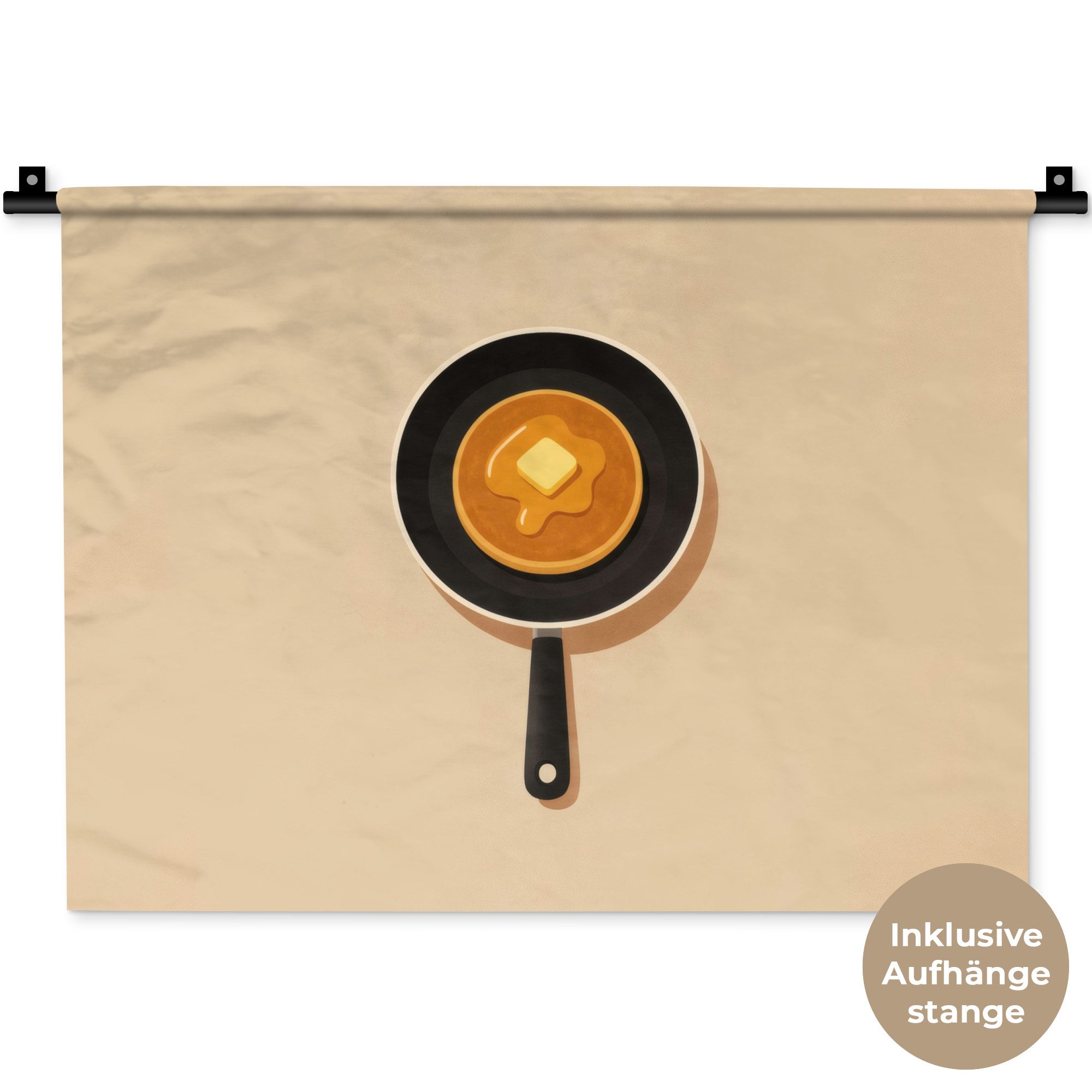 MuchoWow Wandteppich Pfannkuchen - Bratpfanne - Butter - Minimalistisch, Rechteckig, Höhe: 3 mm, Wanddeko Teppich Wohnzimmer, Schlafzimmer, 60x45 cm