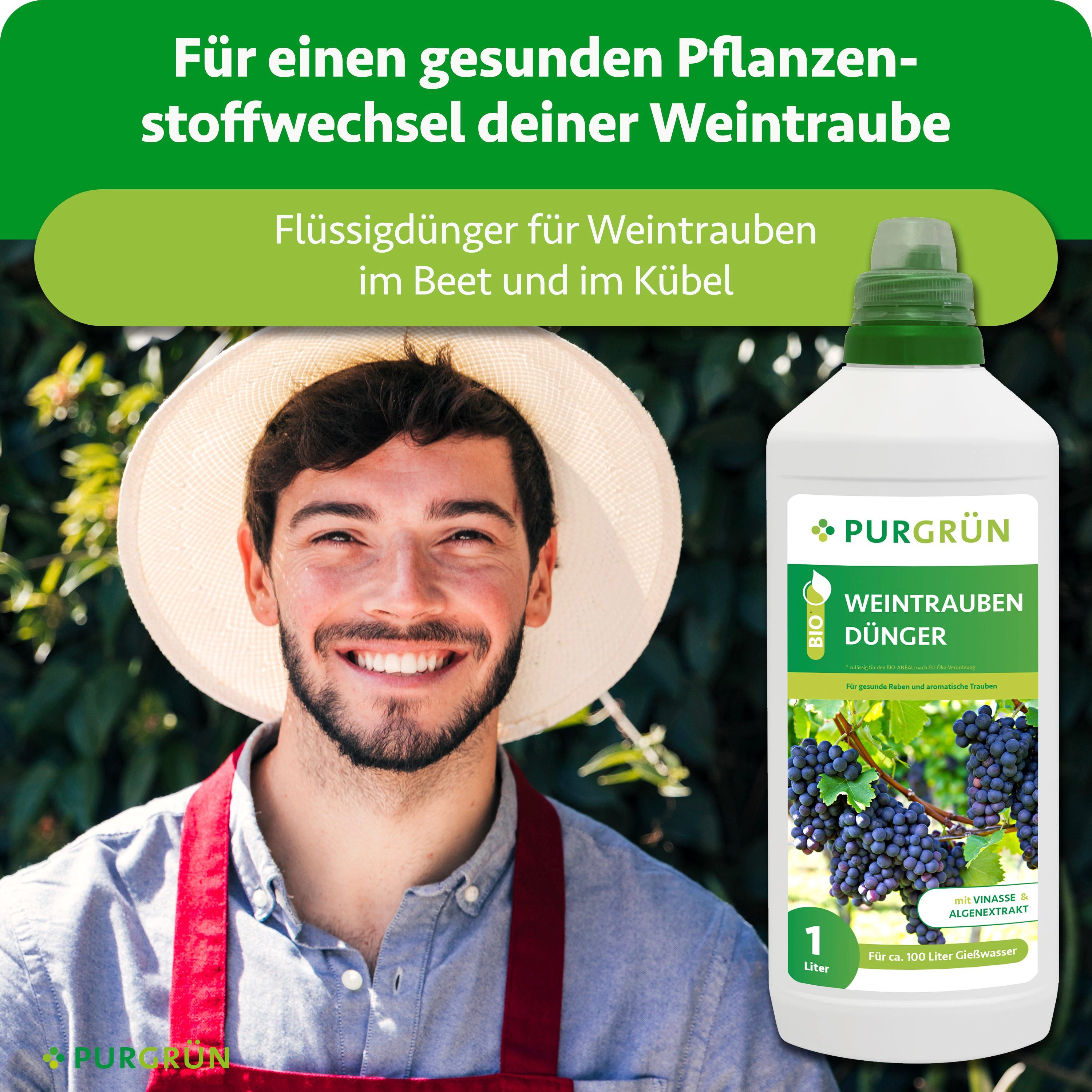 Purgrün Obstdünger Bio Weintrauben Dünger, NPK 4+1+7, Algenextrakt, 1 Liter, Flüssigdünger, 1-St., 1 Liter