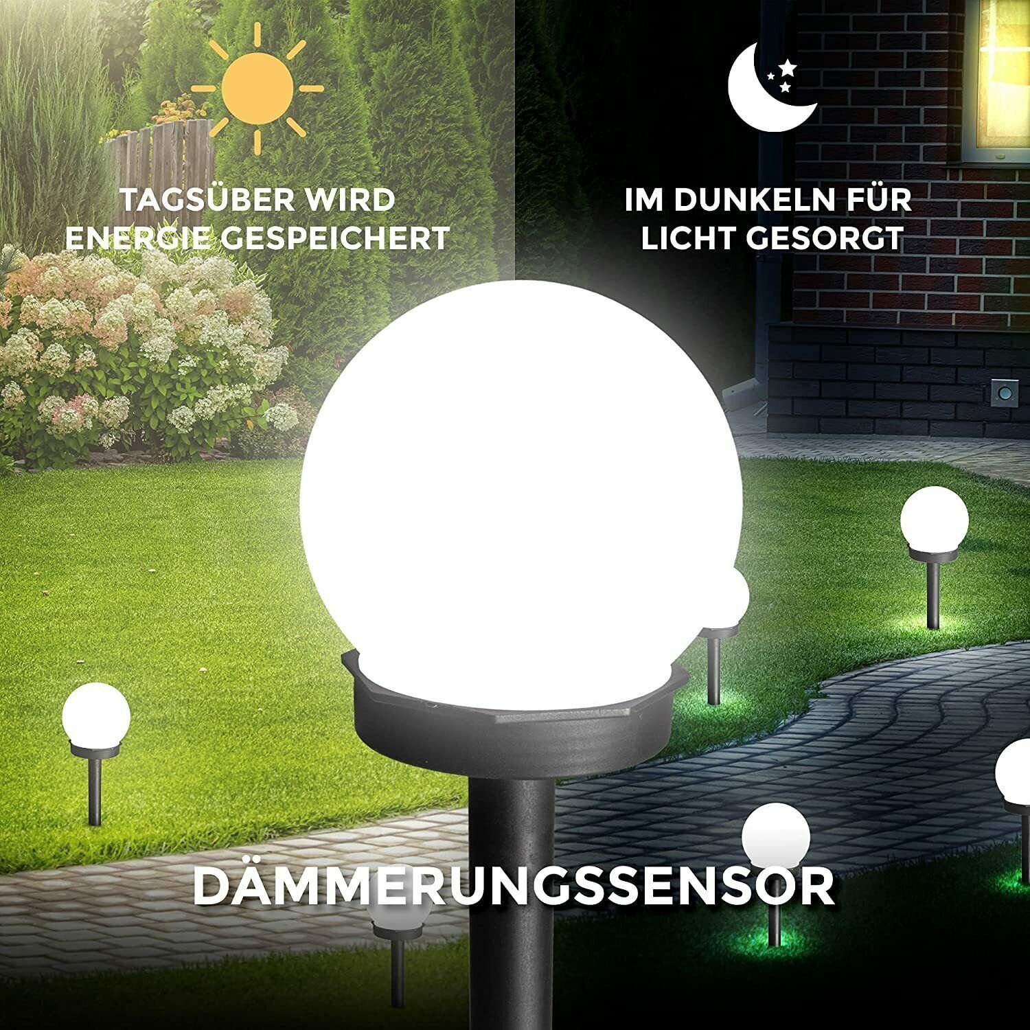 LETGOSPT Gartenleuchte mit Stück Erdspieß Kugel Solarleuchte Kaltweiß Garten 4 LED 4x Leuchte