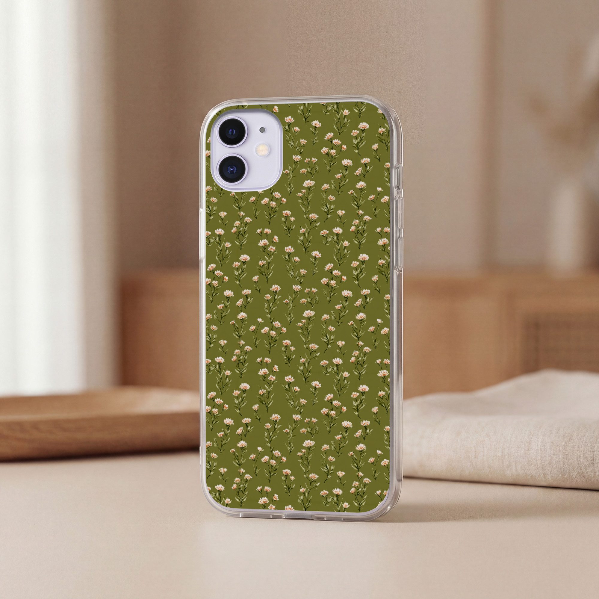 MuchoWow Handyhülle für Apple iPhone 11 Rustikal - Blumen - Grün, Smartphone-Bumper, Print, Handy Schutzhülle Dünn