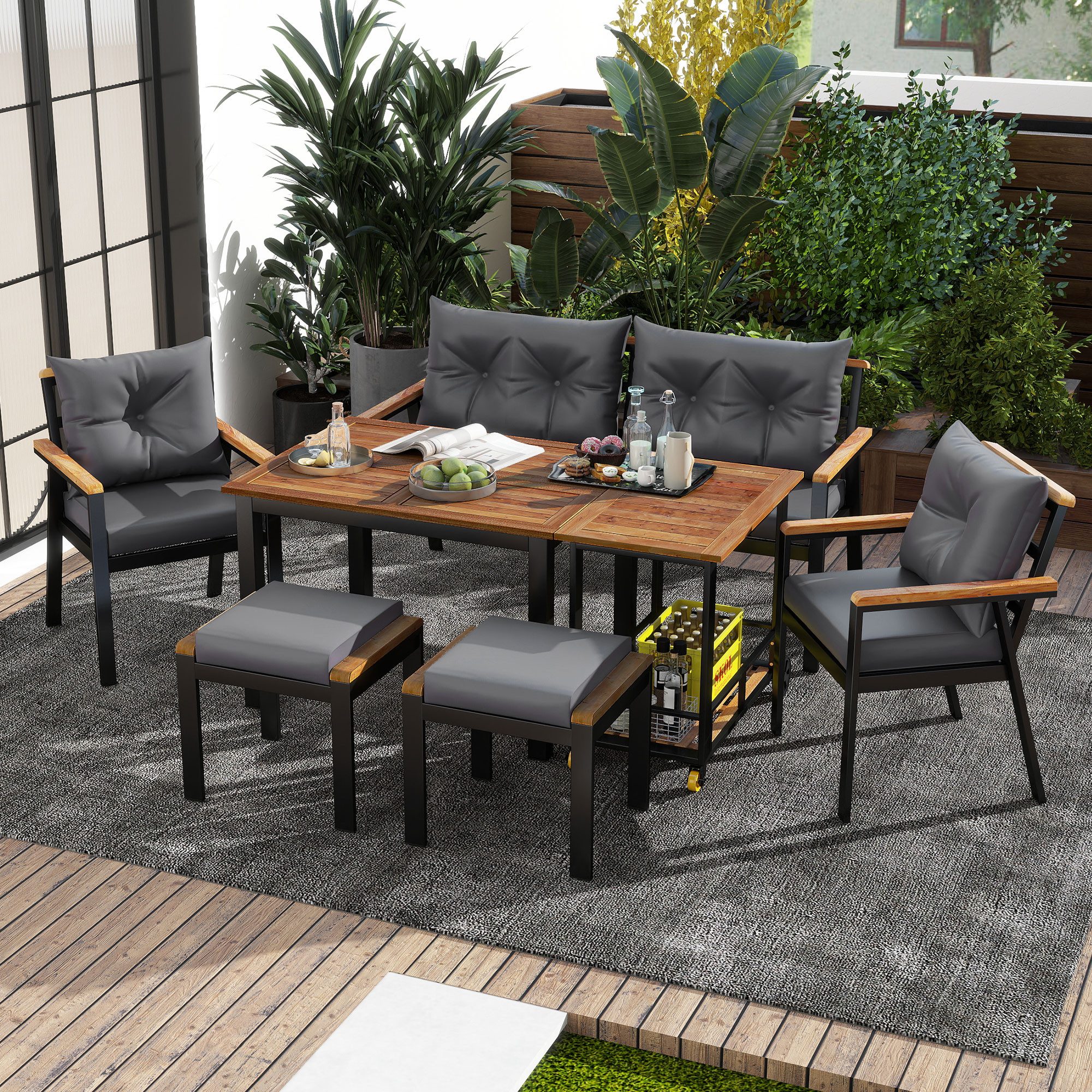 KLAM HOME Gartenlounge-Set Garten-Essgruppe mit Sesseln günstig online kaufen