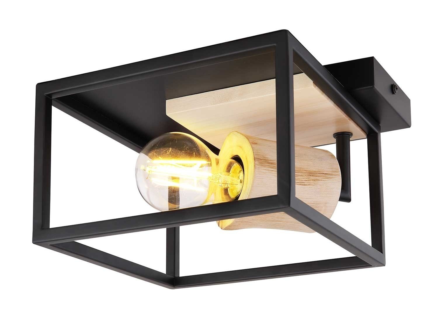 GLOBO LIGHTING Deckenleuchte HAGAR, 1-flammig, Schwarz, Metall, Holz, B 22 cm, ohne Leuchtmittel
