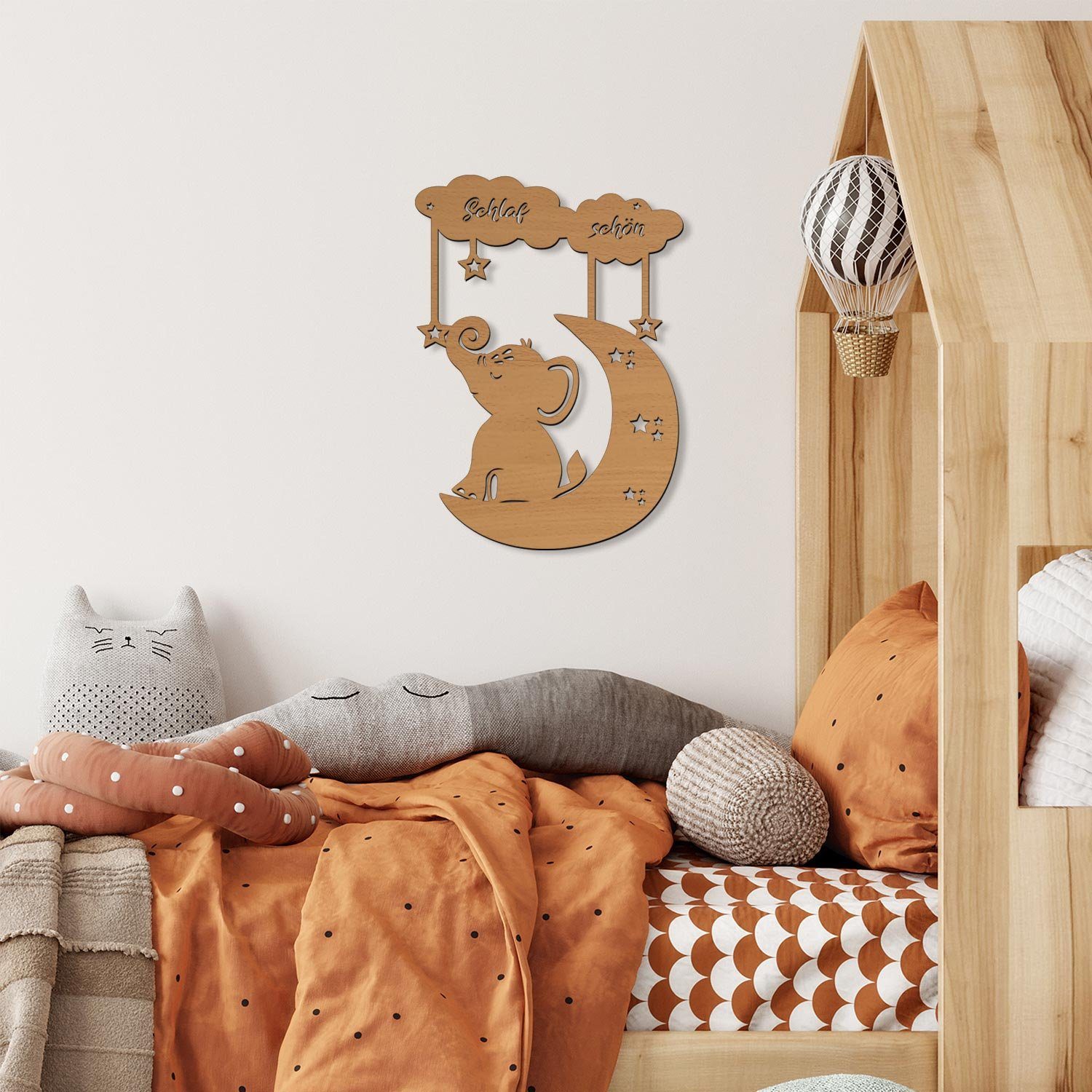 Kinderzimmer Kinder Mond Namofactur Wandlampe Warmweiß I integriert, LED MDF Nachtlicht Elefant LED Holz, fest Dekolicht