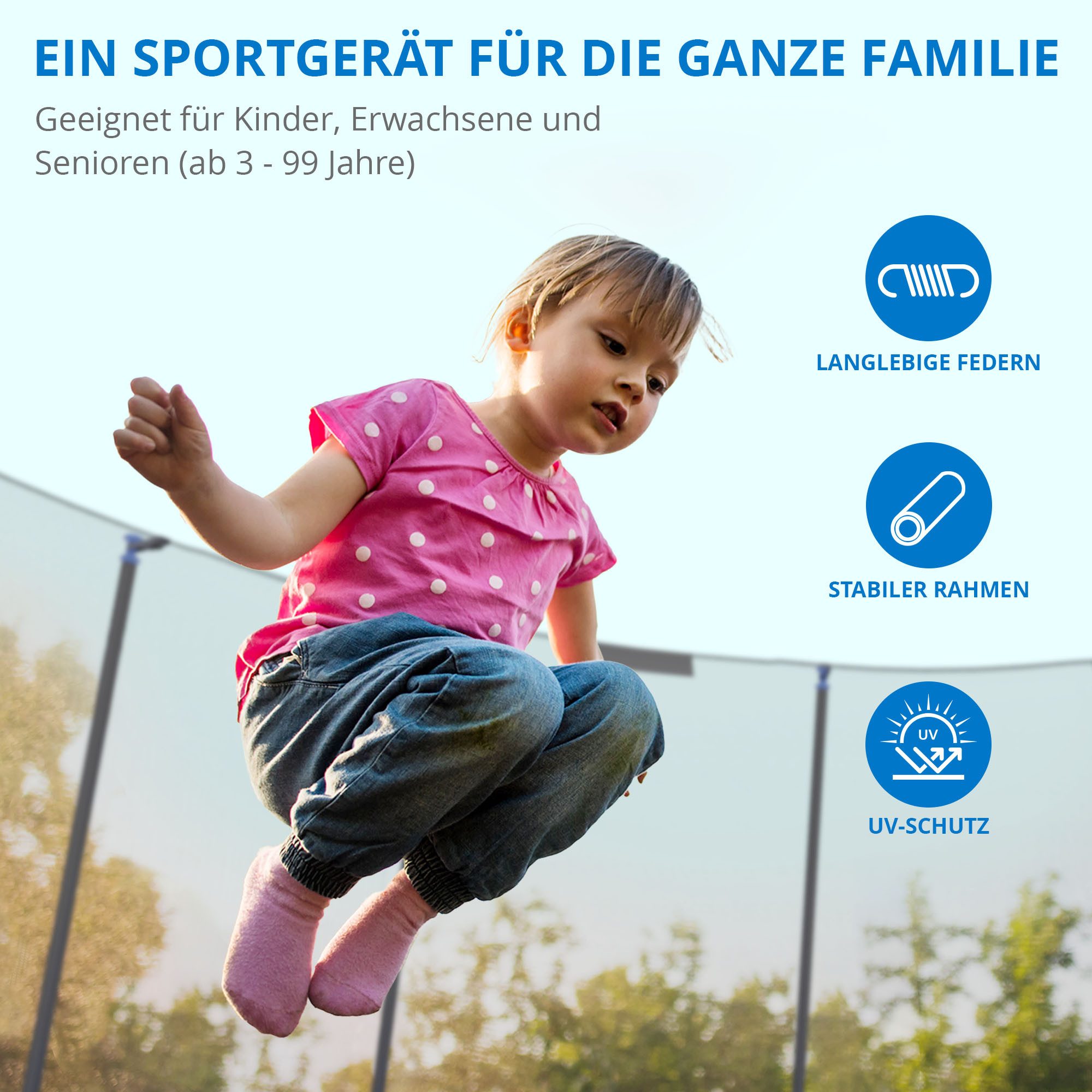 Kinetic Sports Gartentrampolin SALTO, Ø 244 cm, Kindertrampolin Set mit Sicherheitsnetz, USA Sprungtuch, Leiter – Bild 3 von 5