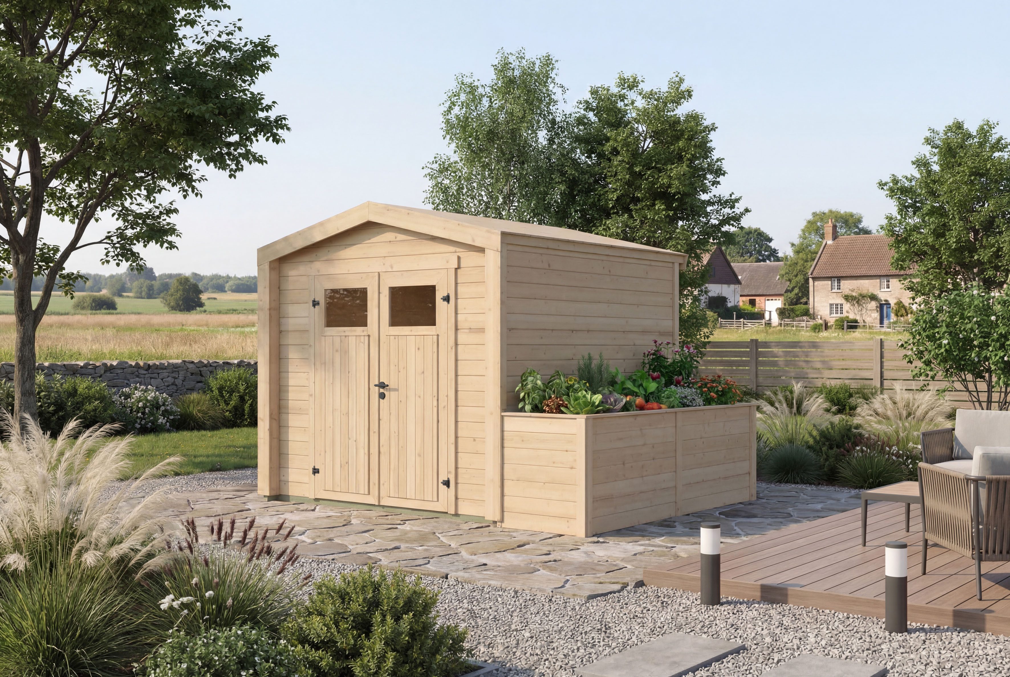 weka Gartenhaus Killarney, BxT: 320x248 cm, Doppeltür, 1/4 verglast, mit Hochbeet