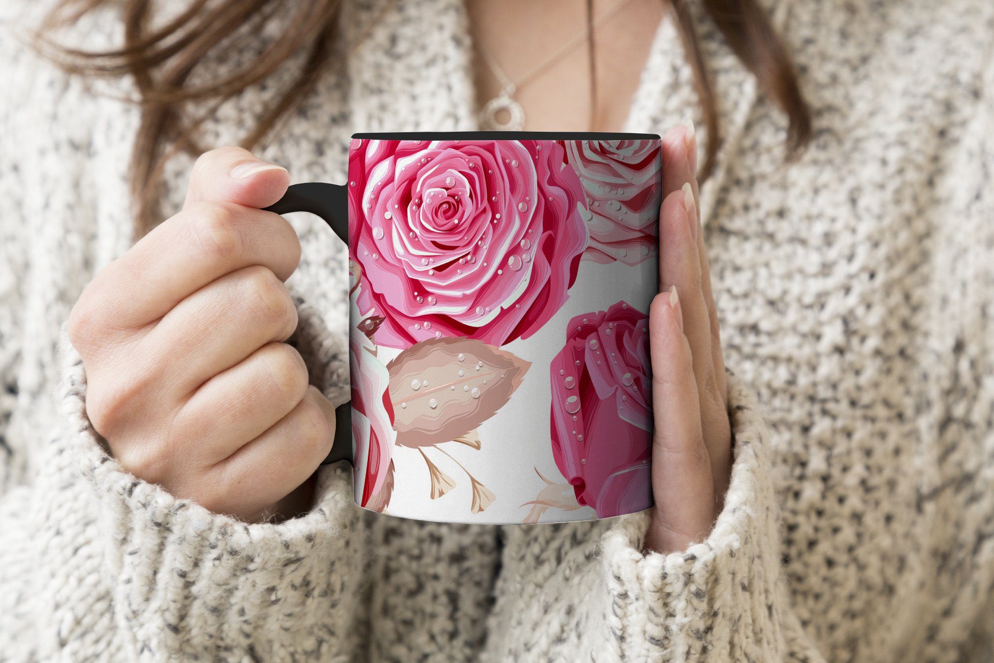 Zaubertasse, Farbwechsel, Teetasse, MuchoWow Rosen Rosa, - Tasse - Collage Kaffeetassen, Geschenk Keramik,