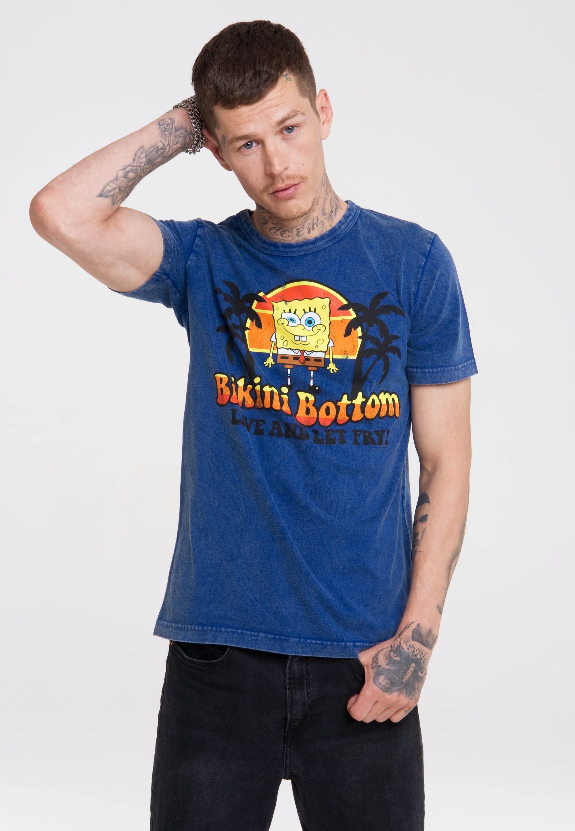 LOGOSHIRT T-Shirt Spongebob Schwammkopf Trendiges lizenziertem mit für T- von Logoshirt Herren Shirt Print