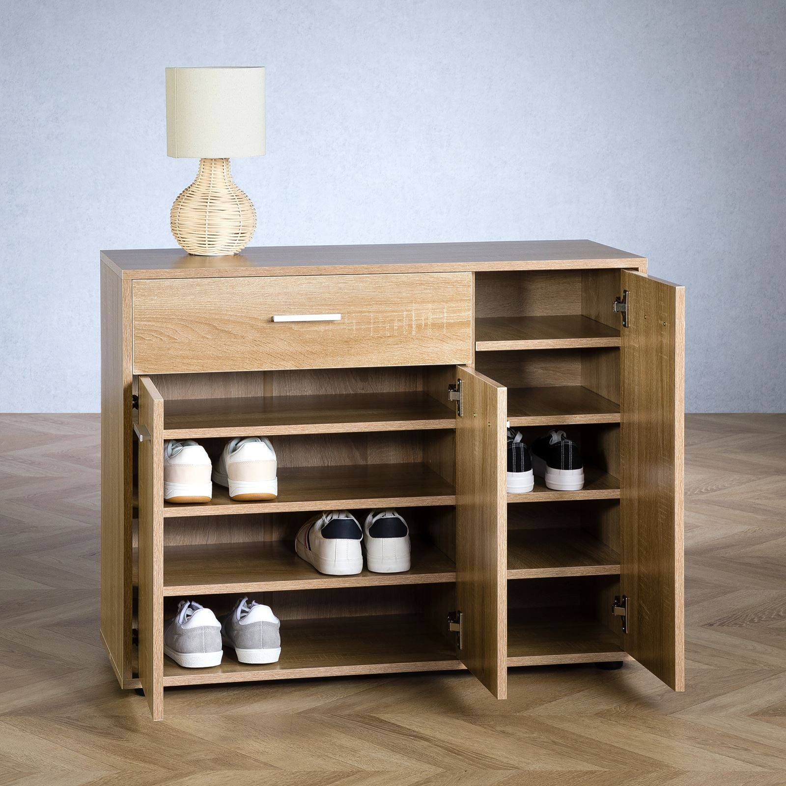 CARO-Möbel Schuhschrank DEUSTO Schmale Flurkommode mit Schublade und 3 Türen eicheoptik