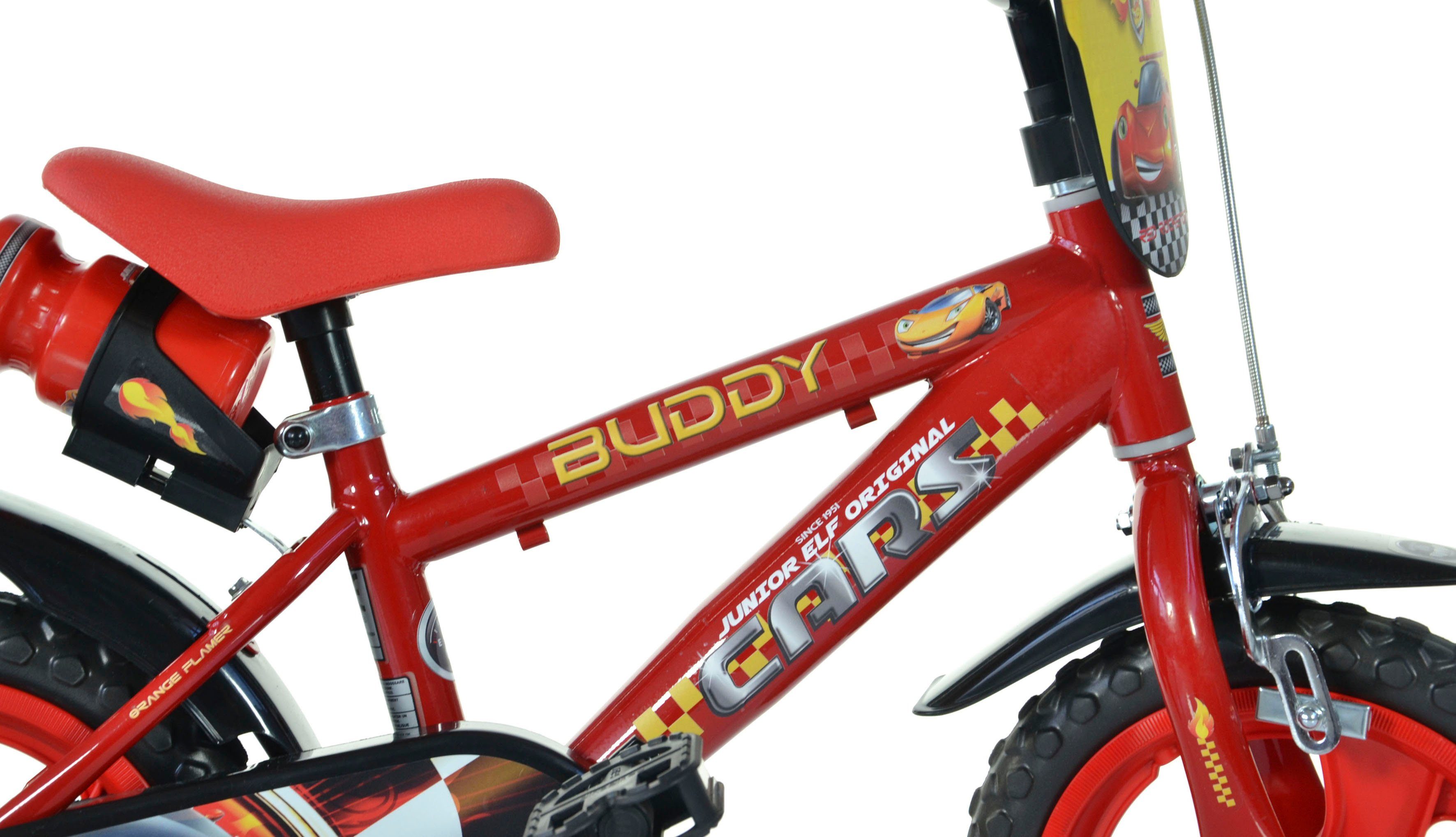 Dino Bikes Kinderfahrrad 12" Cars Kinderfahrrad Jungenfahrrad stabiler Stahl-Rahmen Stützräder, 1 Gang, mit Stützrädern, Trinkflasche und Frontschild