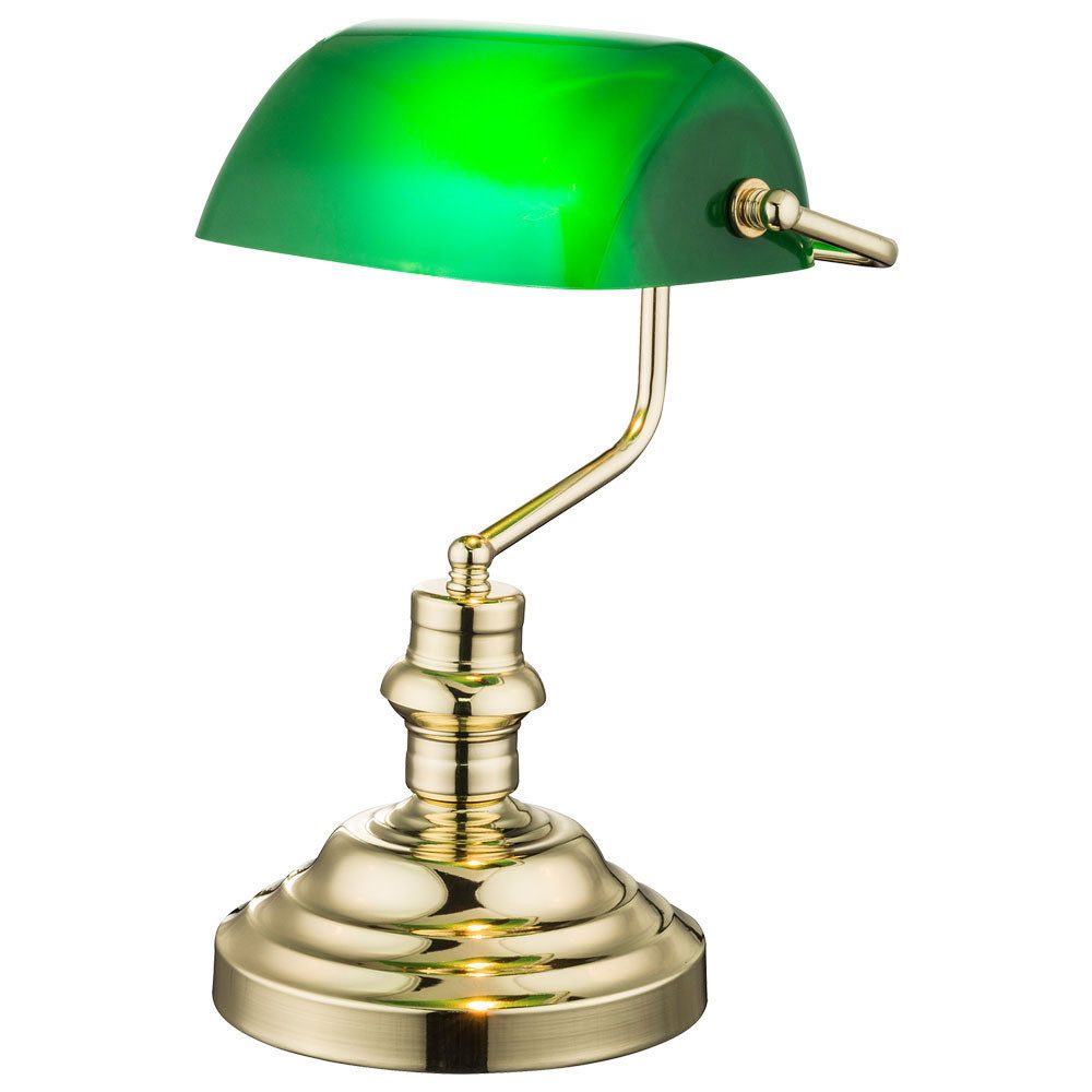 GLOBO LIGHTING LED Tischleuchte, Leuchtmittel inklusive, Warmweiß, Nostalgie Retro Tisch Lampe Banker Lampe grün im Set inklusive